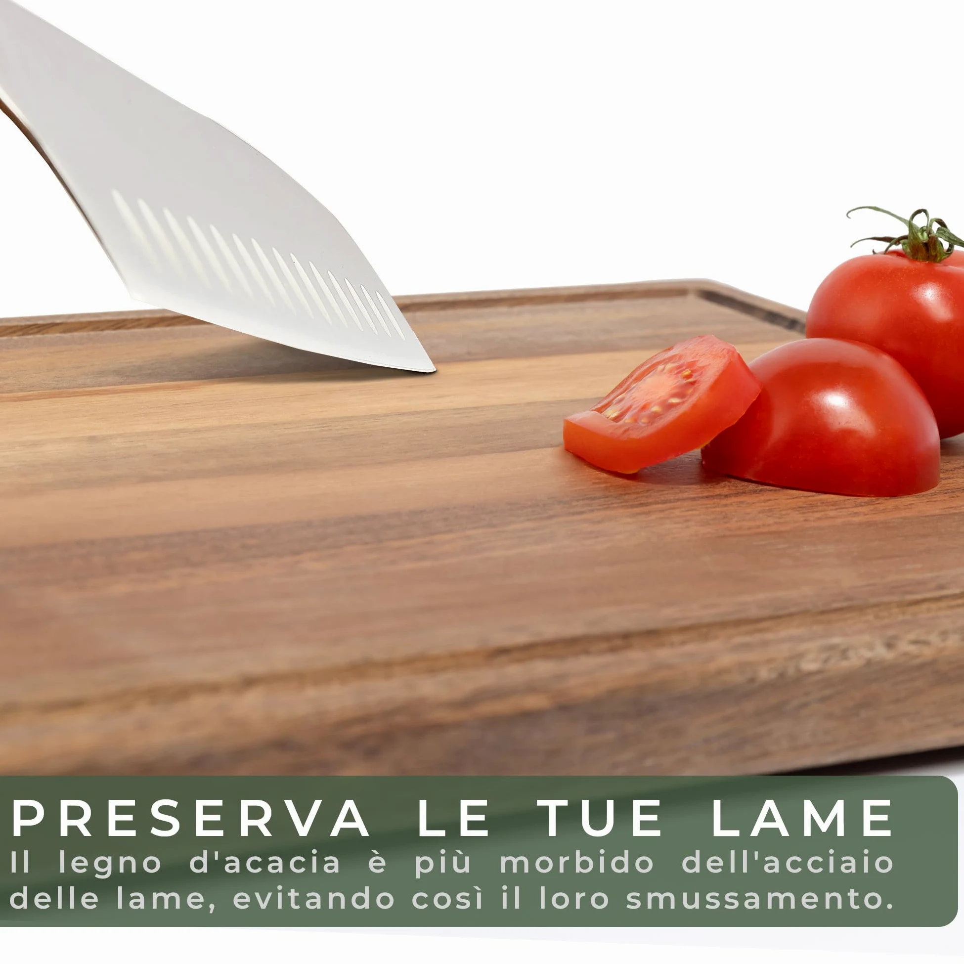 WALDWERK Set di 3 taglieri (40x30 / 33x24 / 26x18 cm) in massiccio legno di acacia - Tagliere da cucina con supporto - Taglieri legno spessi 2 cm con canalina per il succo