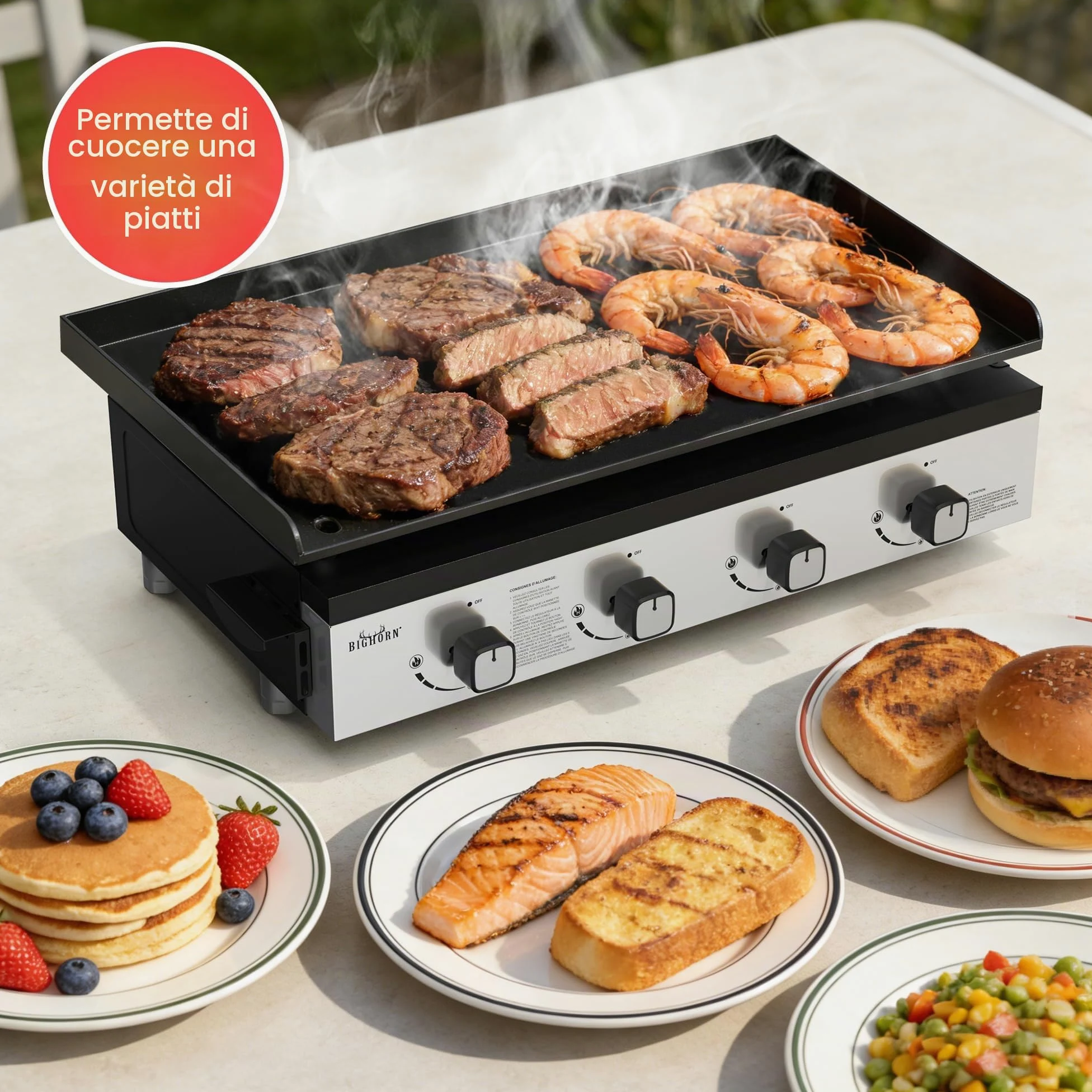BIGHORN Plancha - Barbecue a gas, portatile, 4 bruciatori