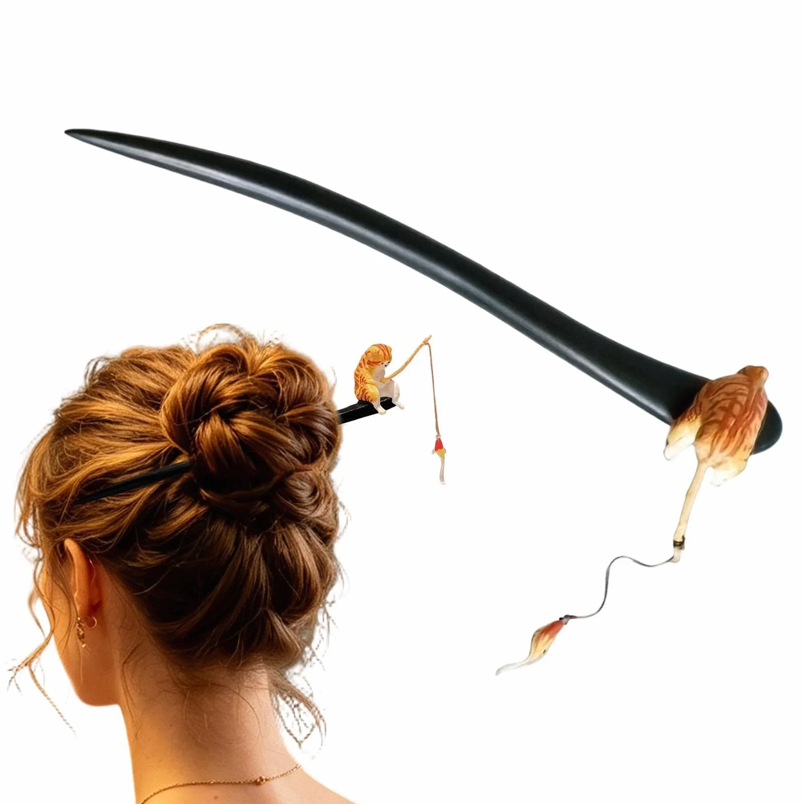 Bastoncini Per Capelli Cinesi 28 G Spillone In Legno Decorativo Gatto Che Pesca Donne Ragazze Adolescenti