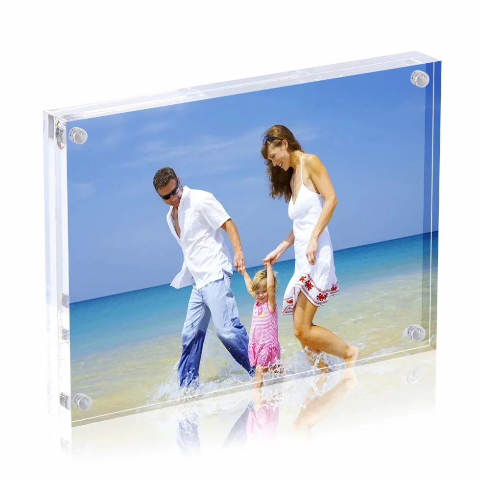 AMEITECH 13x18 cm Cornice Acrilica Foto, Cornici Magnetiche, 10 + 10MM Spessore Stand in Scrivania o Tavola, Chiaro