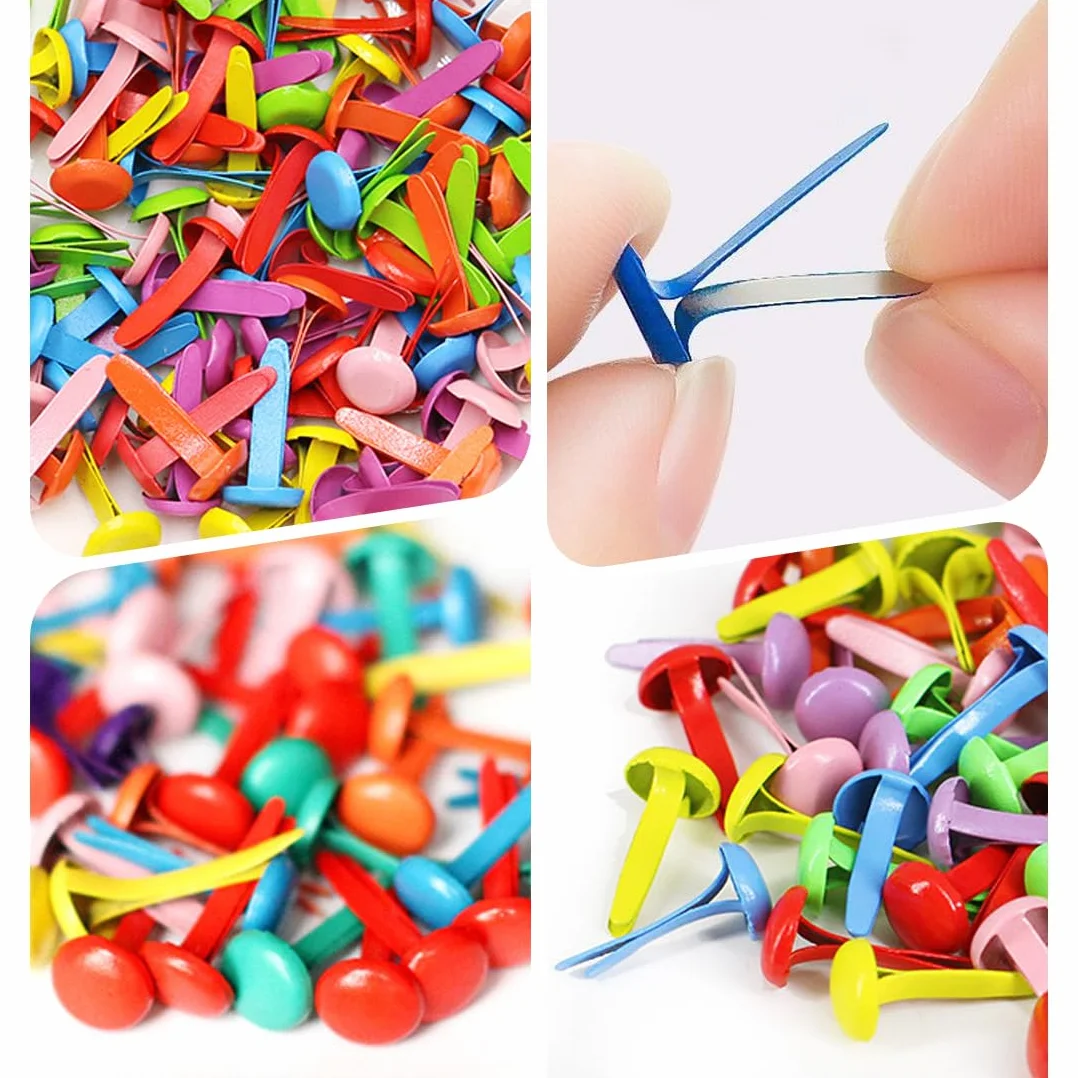 100 Pezzi Fermacampioni Rotondi in Metallo, Piccoli da 8 x 17mm, Mini per Scrapbooking, Carta, Artigianato Fai da Te, Ferma Fogli, Fermacarte, Fermagli Ufficio (Colorati)