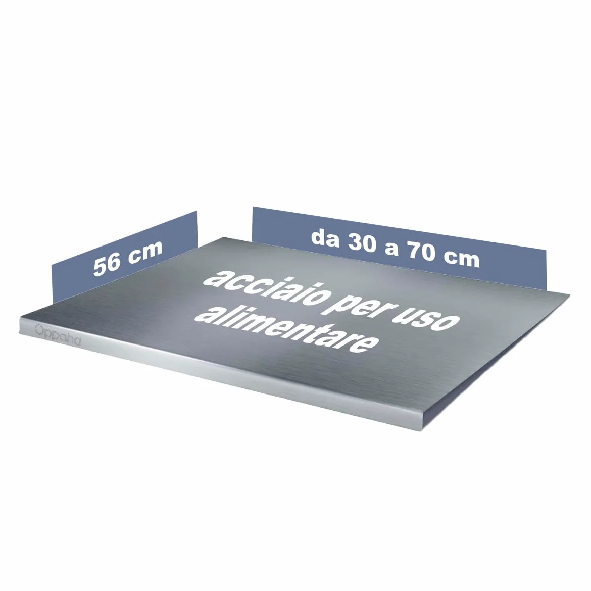 Oppaha - Spianatoia da Cucina in Acciaio Inox - Piano da Lavoro Compatto per Impastare - Superficie in AISI 304 - Tappetino Antiscivolo Incluso -56x30 cm
