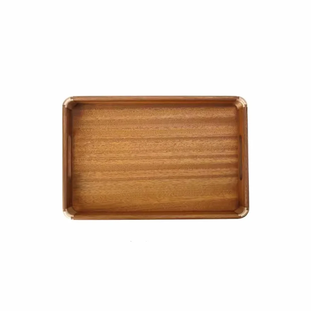 Wooden Serving Tray - Walnut Tea Tray for Afternoon Tea Rustic Home Decor Solid Wood Dining Tray for Restaurant Service & TV Use Versatile Food Platter (A)
