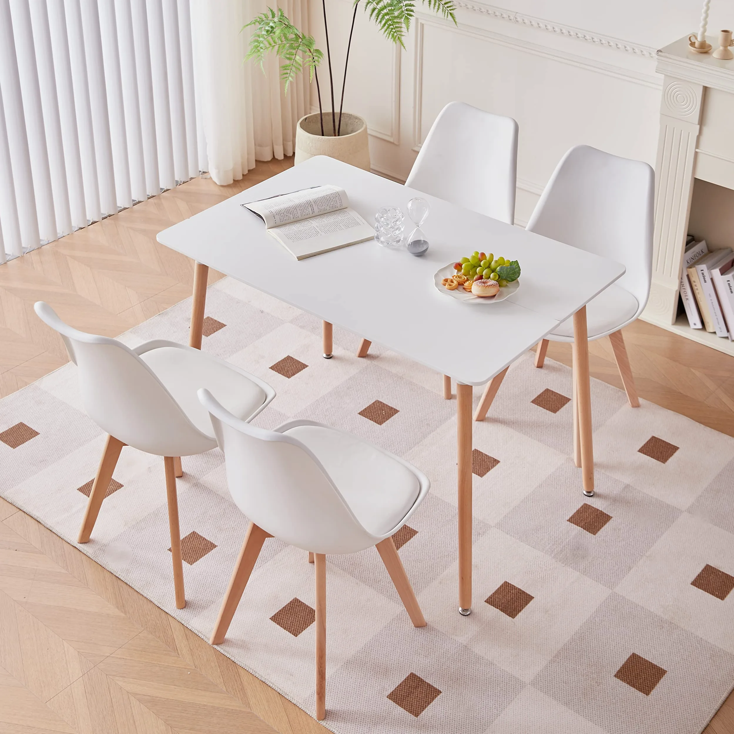 Sedie Sala da Pranzo, Set di 4 Sedie, Gambe in legno massello, Design Nordico Ergonomico, Sedie Cucina, Sedie Moderne (Bianco-4)