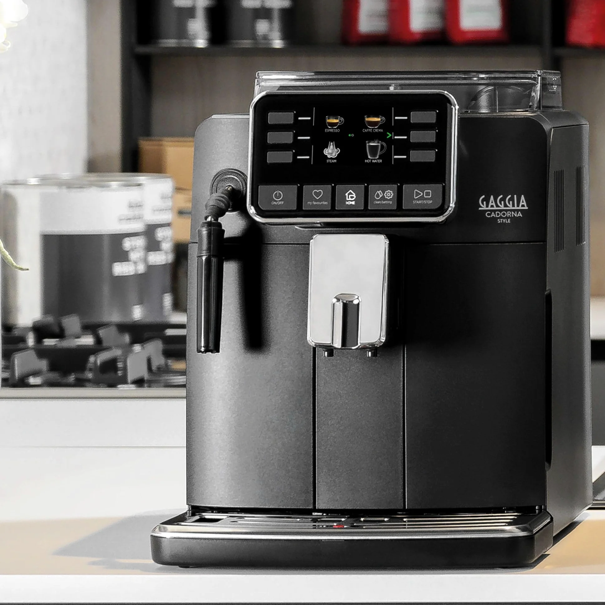 Gaggia Cadorna Style, Macchina da Caffè Automatica per Espresso e Cappuccino, Caffè in Grani o Macinato, RI9600/01, 1900W, 2 tazze, Nero, 100% Made in Italy