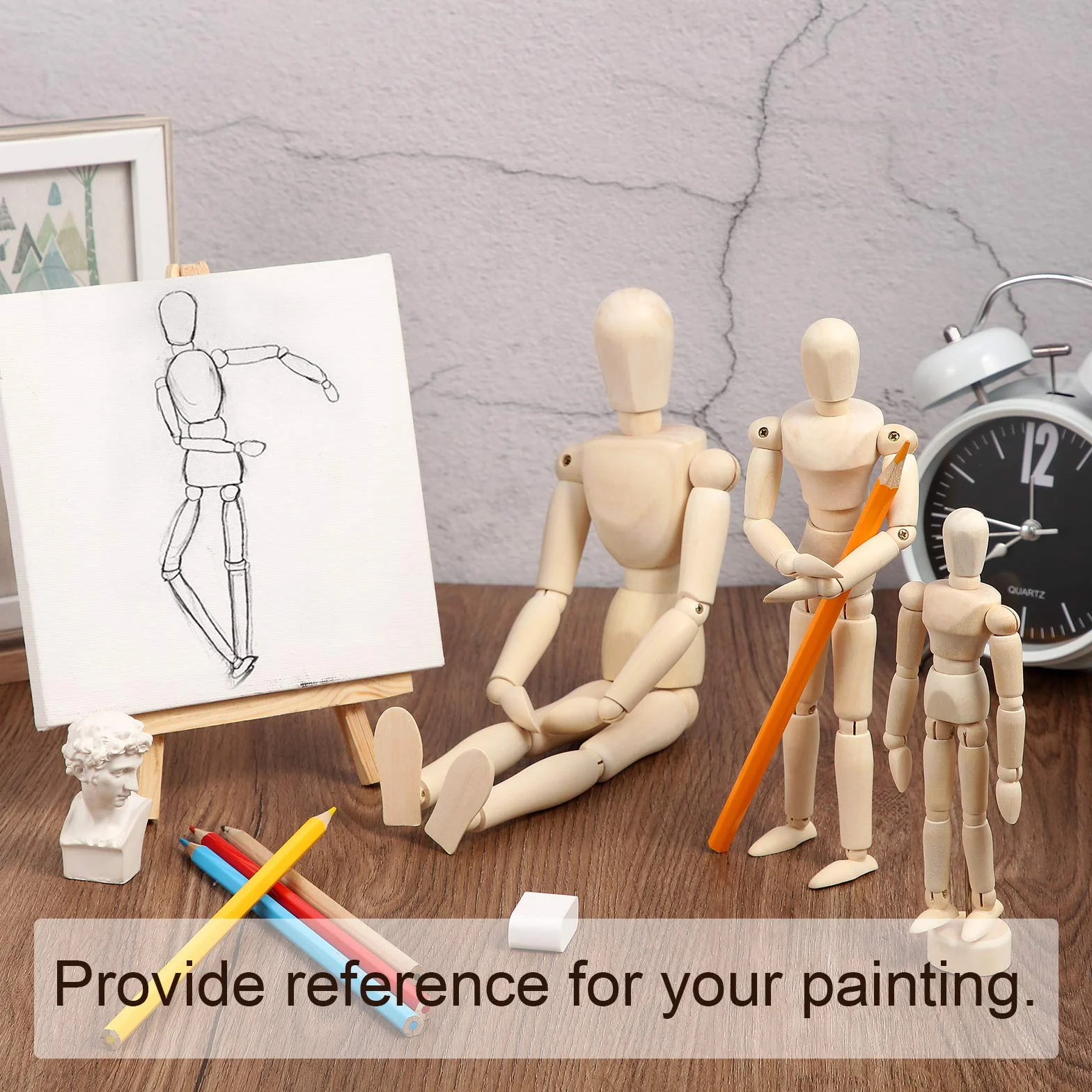 Manichino Artistico Mobile Snodato in Legno con Supporto Articolato 3 Pezzi per Disegno e Decorazione