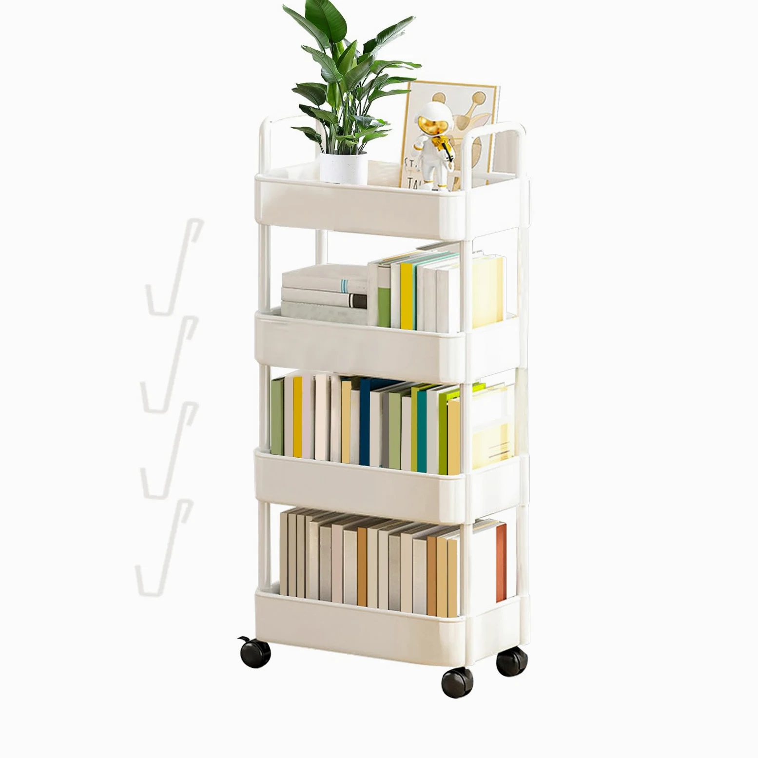 Carrello di rotolamento 'organizzatore di utility - Scaffale di stoccaggio | mobile, snack a più livello | 3 Porta laminatoio da 4 con ganci a ruote per la configurazione delle forniture per