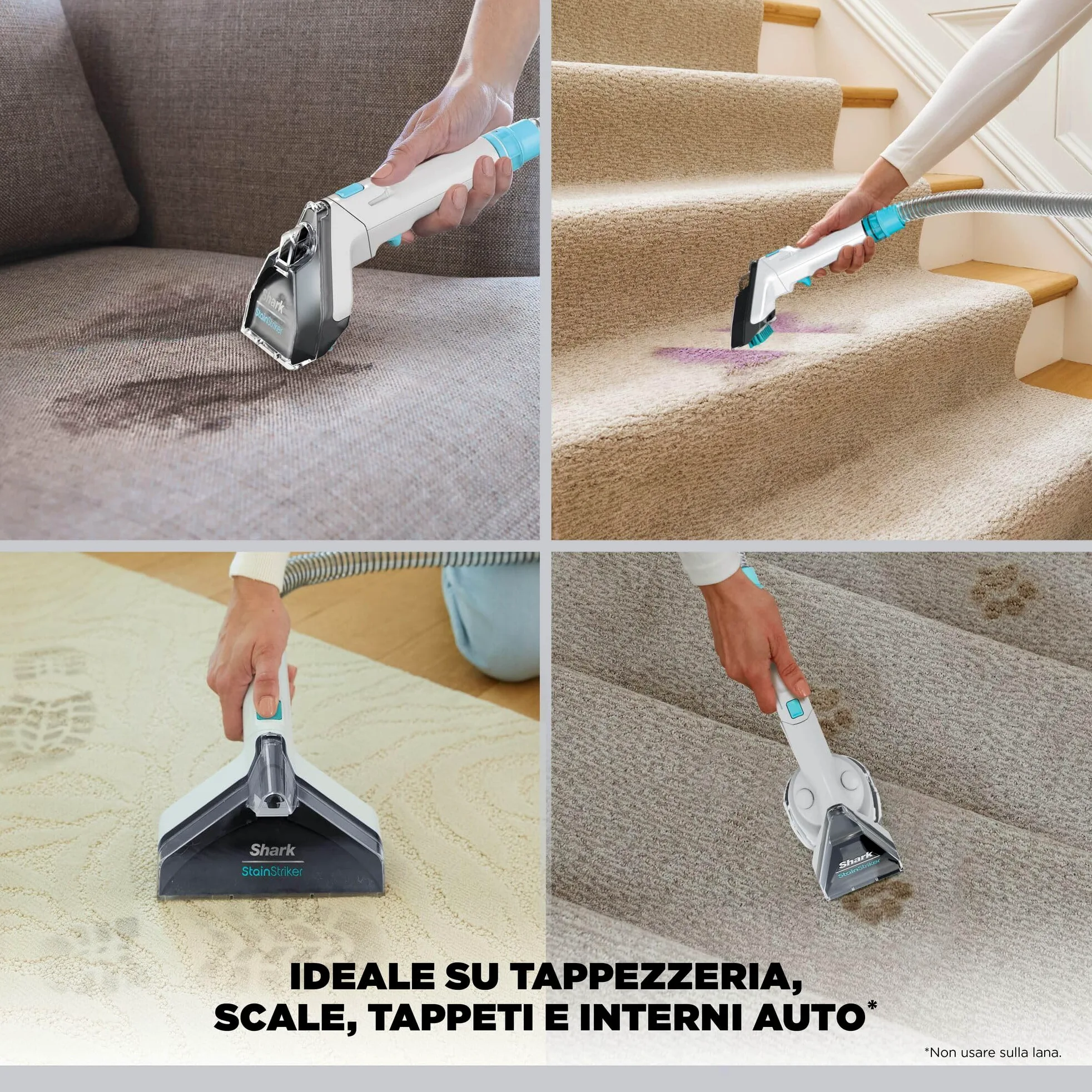 Shark StainStriker Pulitore Tappezzeria e Smacchiatore, 5 Accessori, Animali Domestici, Fessure e Tubo Flessibile, 2 Detergenti, Rimuove le Macchie, Odore e Sporco, Leggero, Portatile, 450W PX200EUT.