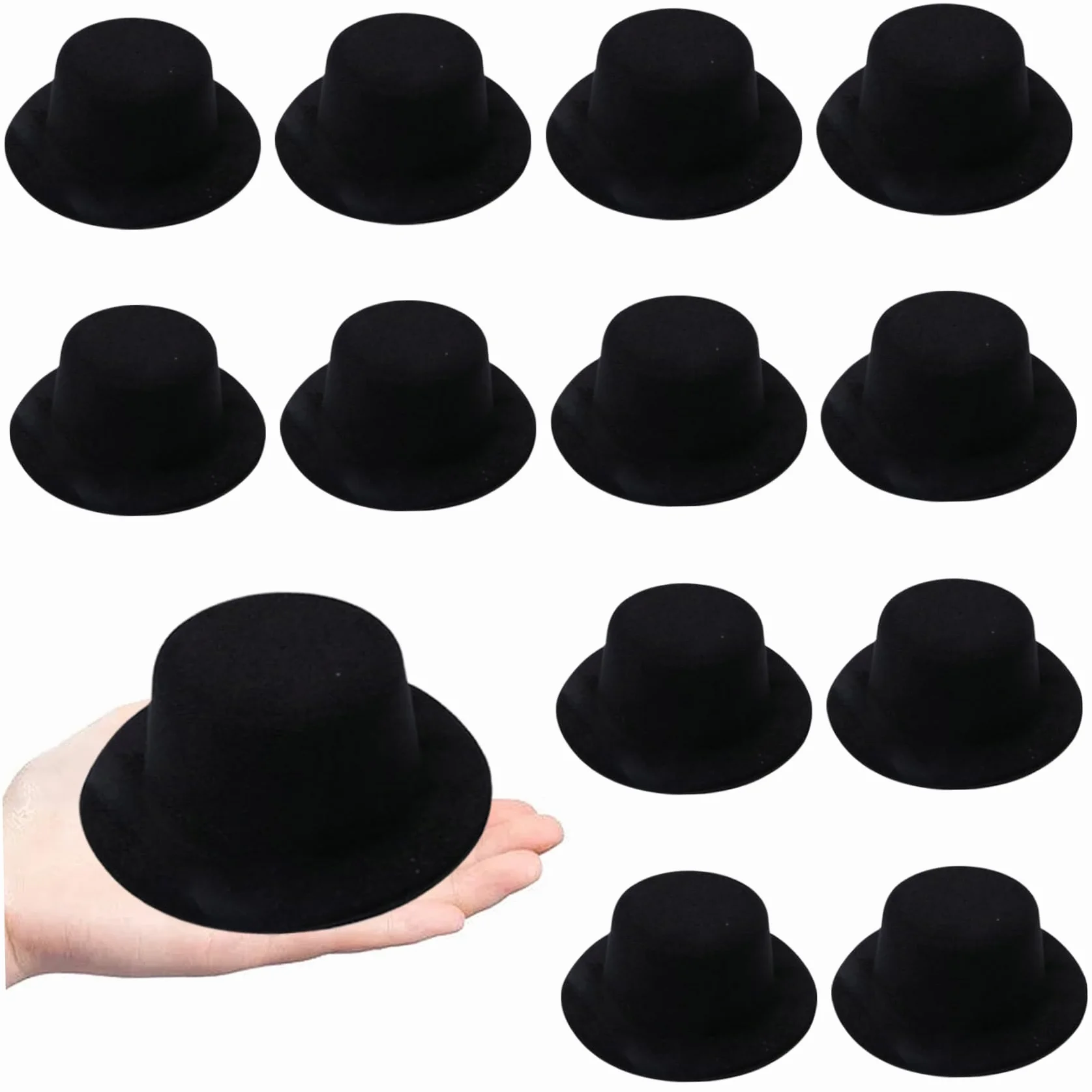 Mini cappello a cilindro 12 pezzi Cappelli per bambole in feltro nero Cappelli a cilindro piccoli per accessori per capelli artigianali Mini decorazioni per feste di Natale e progetti fai-da-te