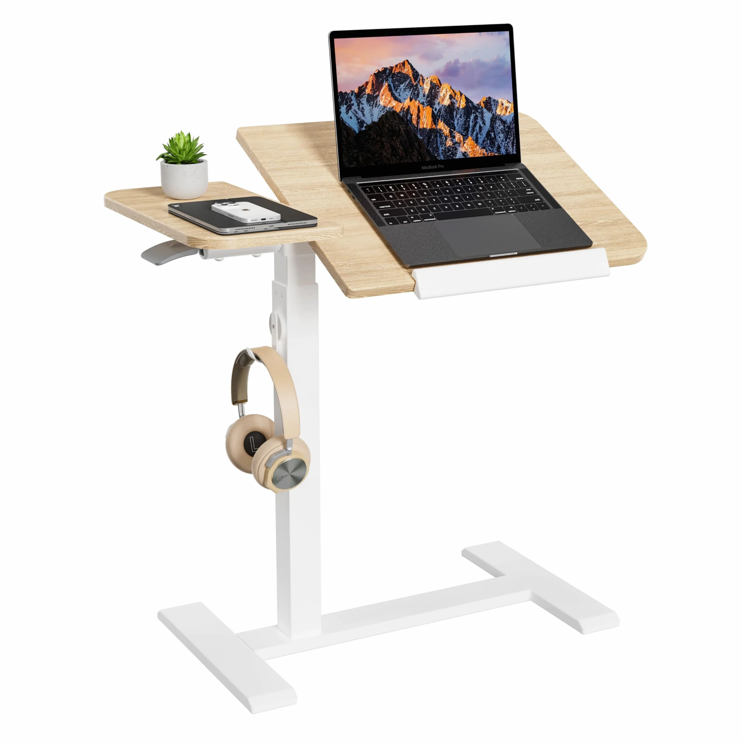 ETHU Tavolo per computer portatile regolabile in altezza, tavolino multifunzione con piano di lavoro inclinabile e ruote incassate, tavolo da letto portatile ergonomico per ufficio e casa (quercia)