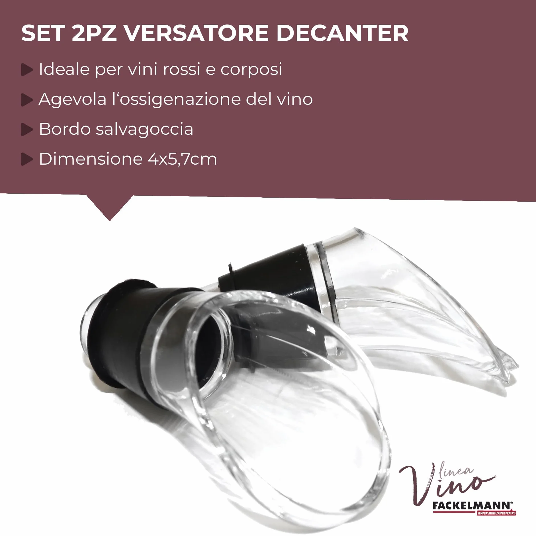 Fackelmann Beccucci Decanter 2 pz antigoccia lavastoviglie plastica silicone 4 x 5,7 cm