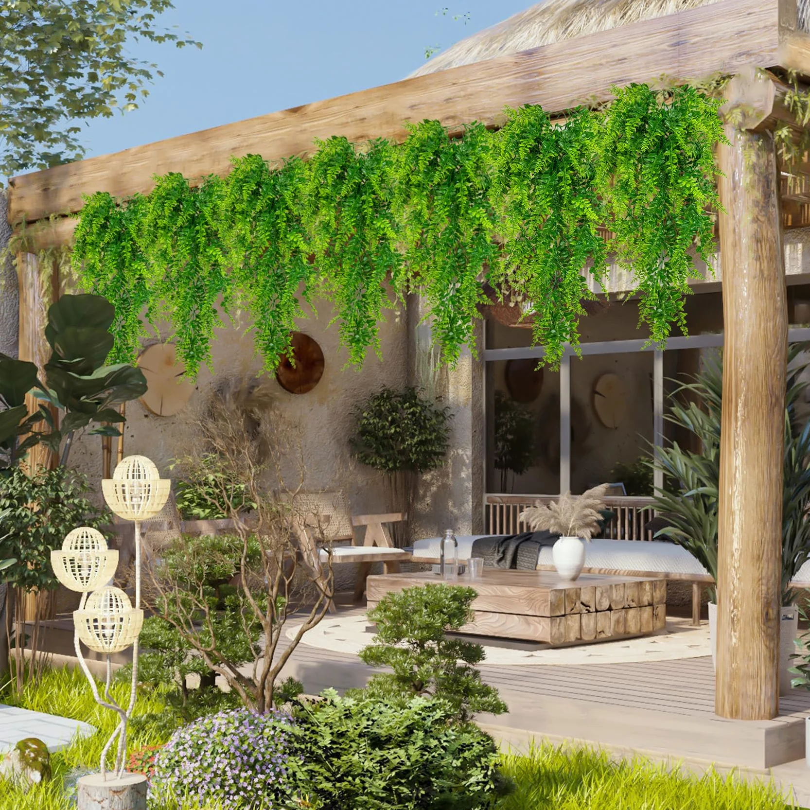 Huryfox Piante rampicanti artificiali Vite di felce - 8P Decorazione pianta finta cadente con foglie d'edera per interni ed esterni, finta vegetazione verde per soggiorno, cucina, balconi, giardini