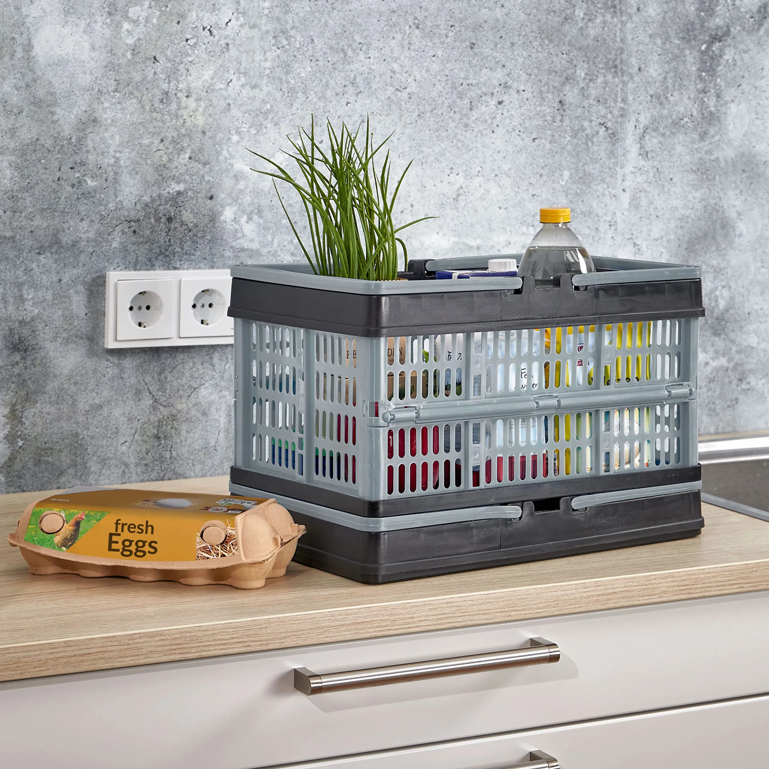 Grizzly set da 2 Cassetta Pieghevole con manici - 16 L - Contenitore Portaoggetti - Impilabile