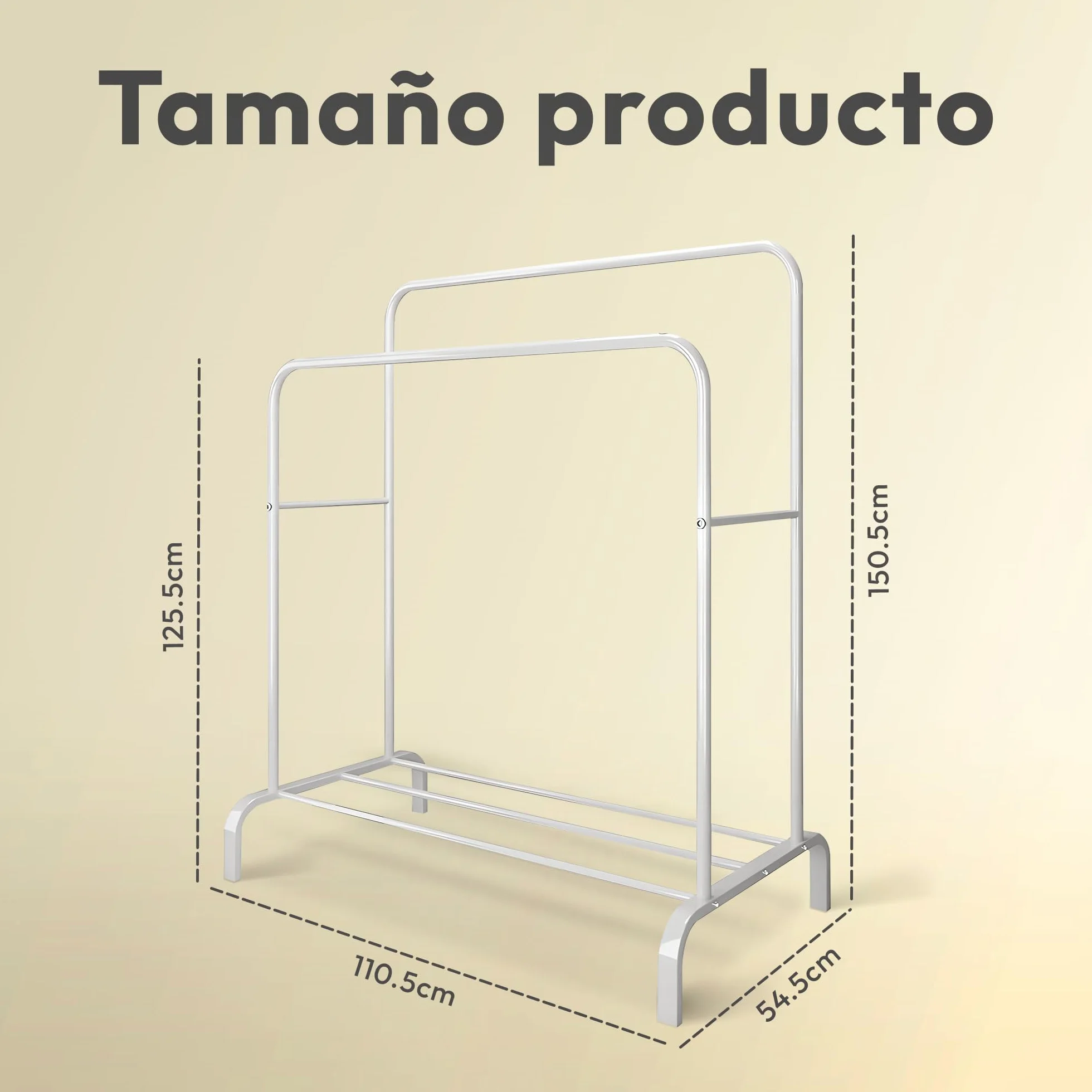 JUPPLIES Appendiabiti Robusto – Stand Appendiabiti Doppio con Ripiano Inferiore | 146 x 110 x 54 cm, in metallo (Bianco)