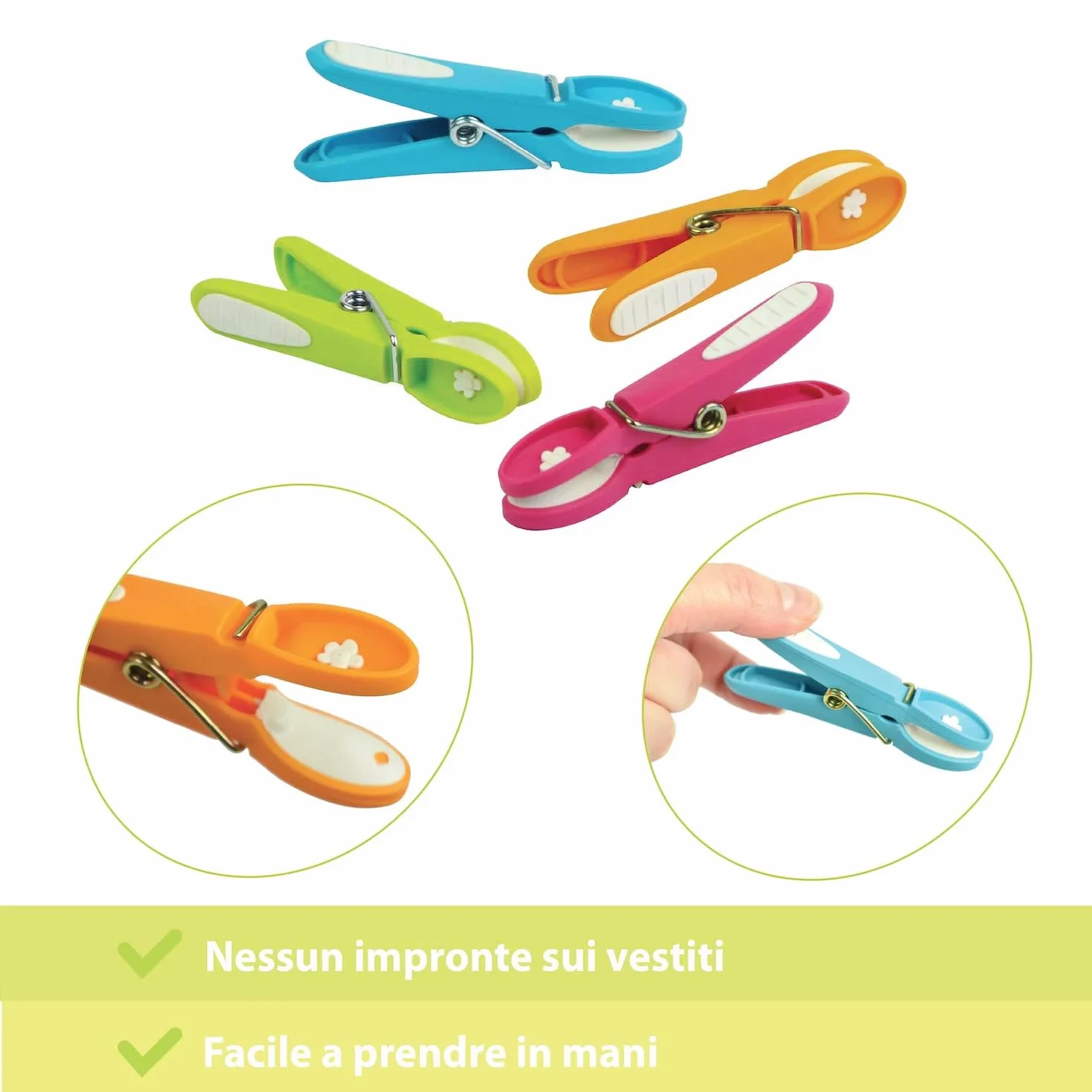 LAGUELLE – 60 mollette per bucato antiscivolo – Fabbricazione francese – Assortite Verde, Blu, Arancione, Rosa