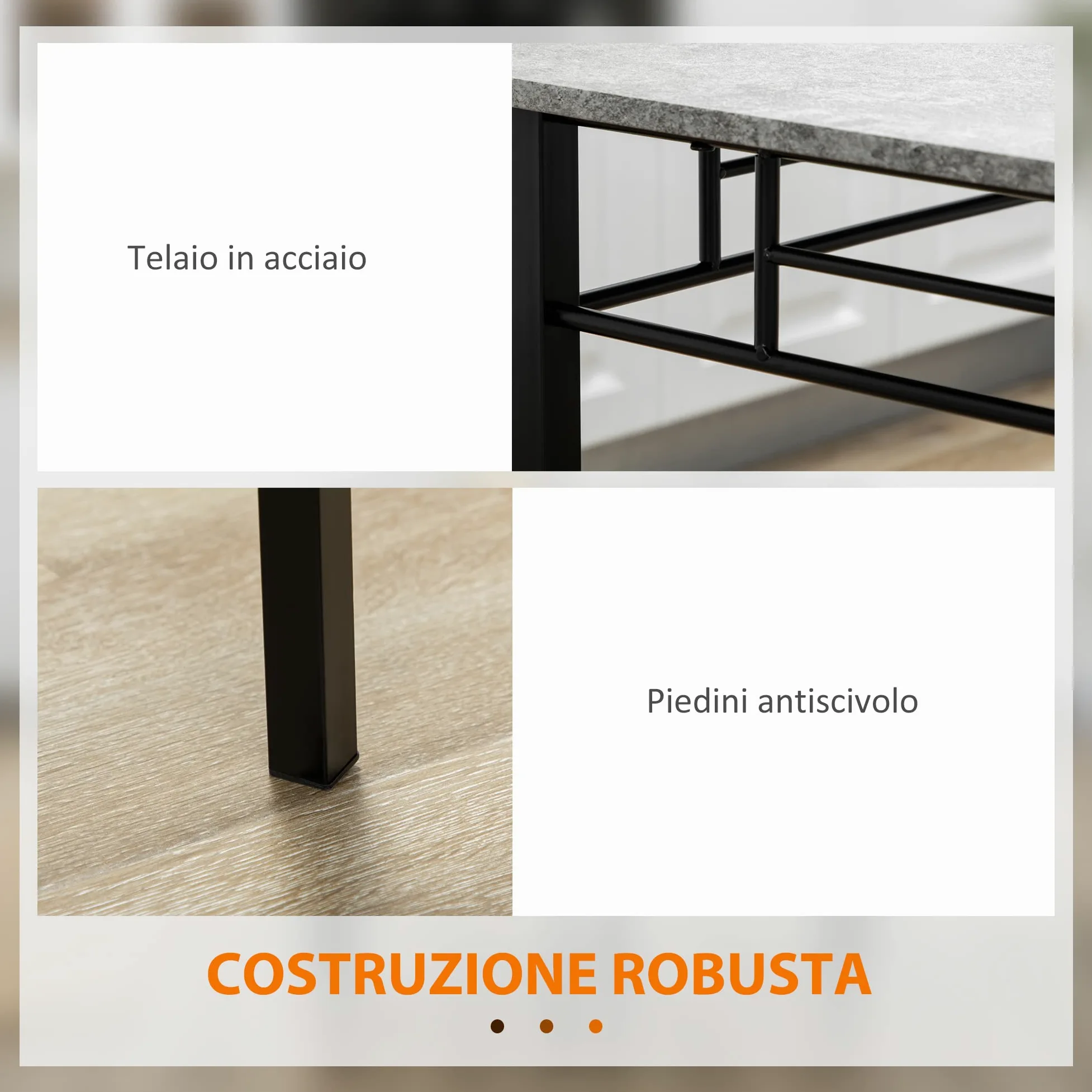 HOMCOM Set Tavolo e Sedie 5pz, Tavolo da Pranzo Rettangolare in Metallo e MDF e 4 Sedie da Pranzo con Seduta Imbottita in Gommapiuma e Poliestere