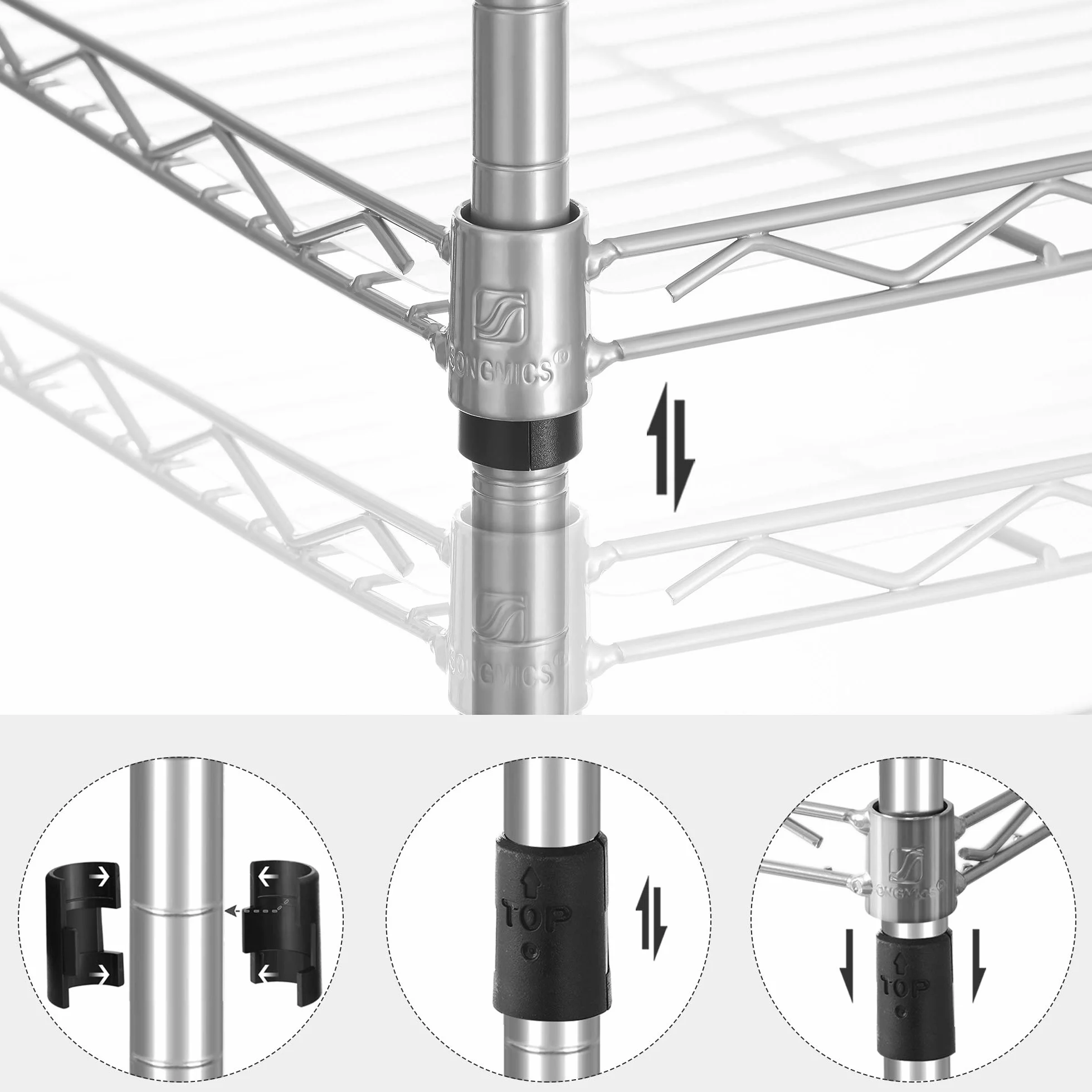 SONGMICS Mensola da cucina a 5 livelli, 8 ganci, regolabile in altezza, metallo, argento LGR115E01
