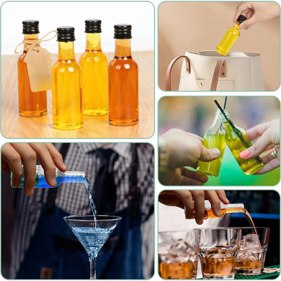 HOTUT Mini Bottiglie Per Liquore 18PZ 50 ml Plastica Riutilizzabili Vuote con Tappi a Vite