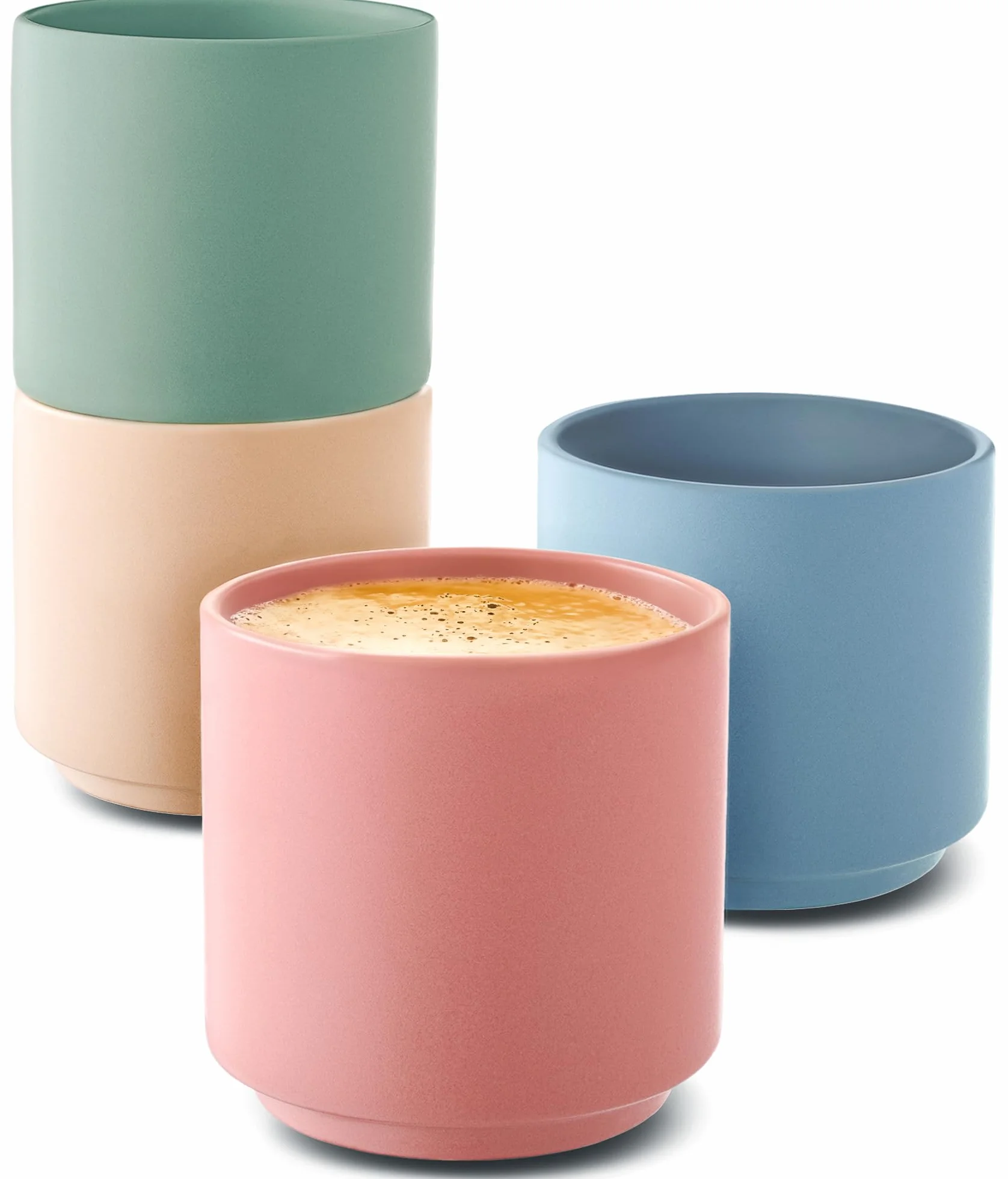 Tazzine Caffè Espresso in Ceramica Pastello 4 Tazze Impilabile 80 ml Resistenti al Calore Lavabili in Lavastoviglie