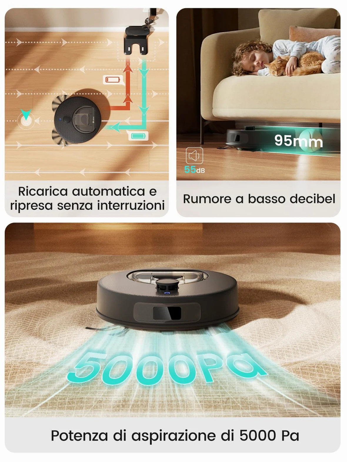 Lefant M330 Plus Robot Aspirapolvere e Lavapavimenti con Mappatura dToF, 5000Pa, Anti-Groviglio, 150min Autonomia, Evita Tappeti, APP Alexa WiFi, Ideale per Peli di Animali