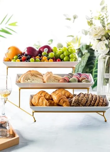3 Tier Servendo Stand, Pilepsible Platter Rack per Antipasti & Cupcakes, Elegante Set di esposizioni Bianche, Facile Design di stoccaggio per Feste e Decorazioni per la casa