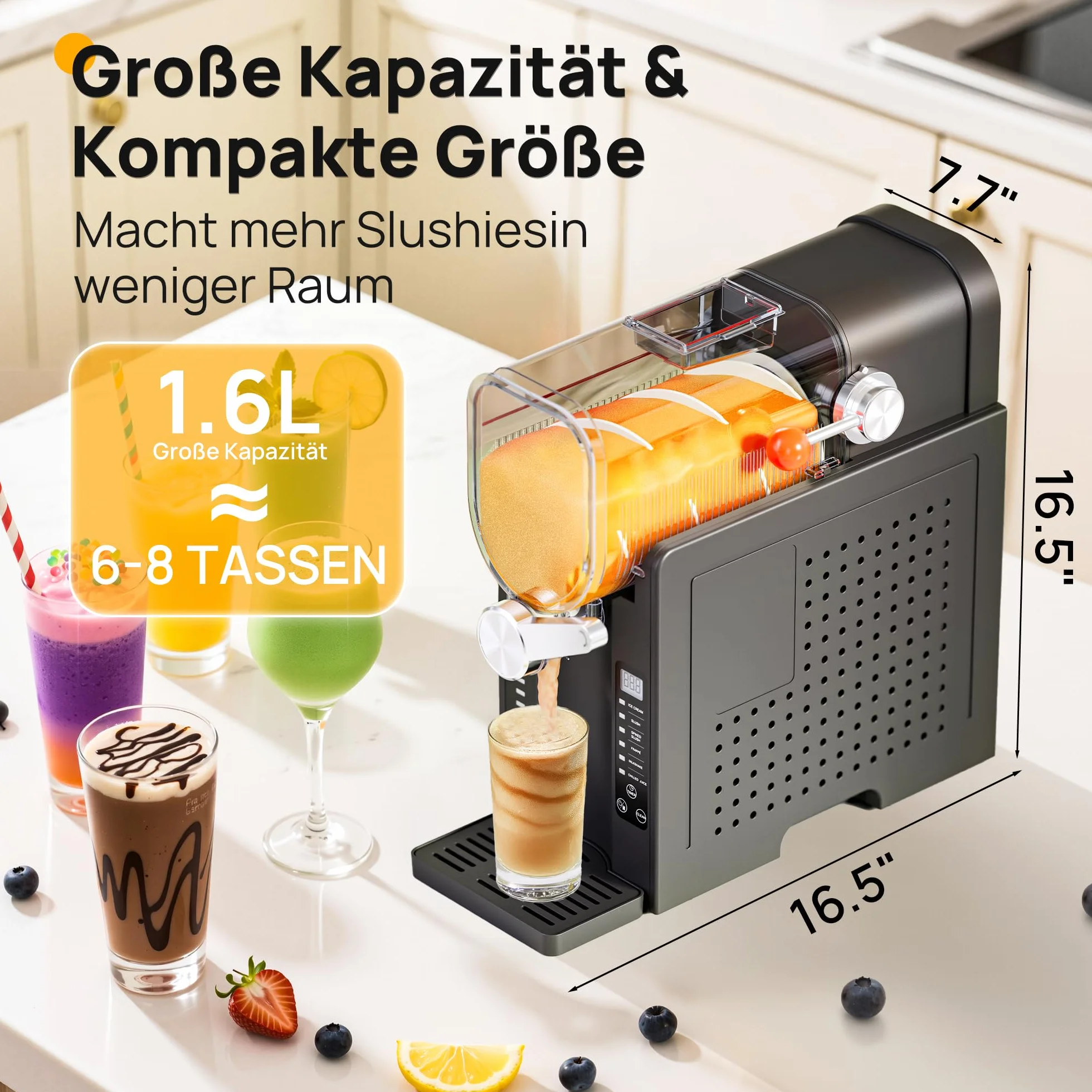 INITIO Slush Machine 2L Slushie Machine per casa con display LED, autopulente, nero, AD03, 6 programmi