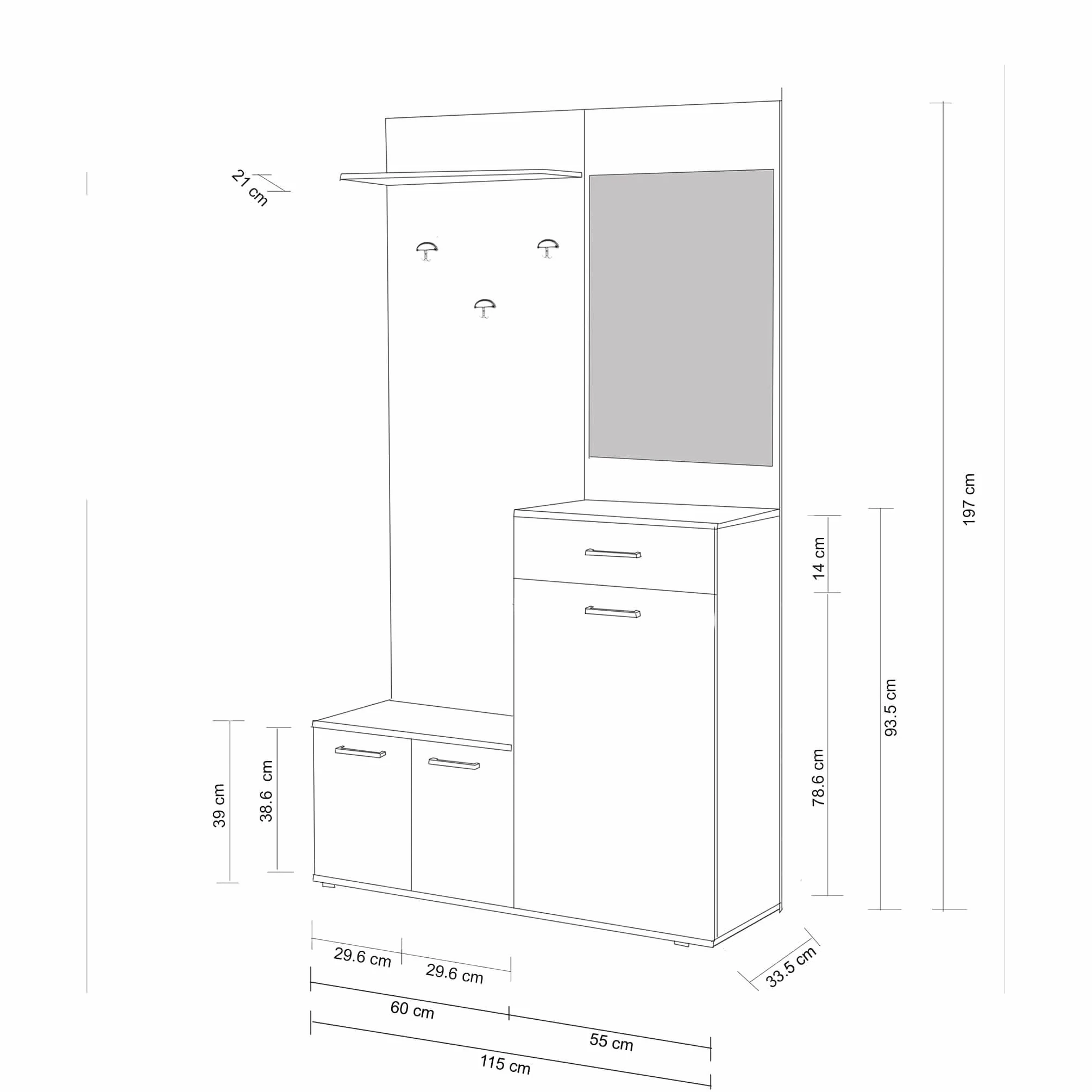 milani home Mobile Ingresso di Design Moderno con Appendiabiti Specchio e scarpiera