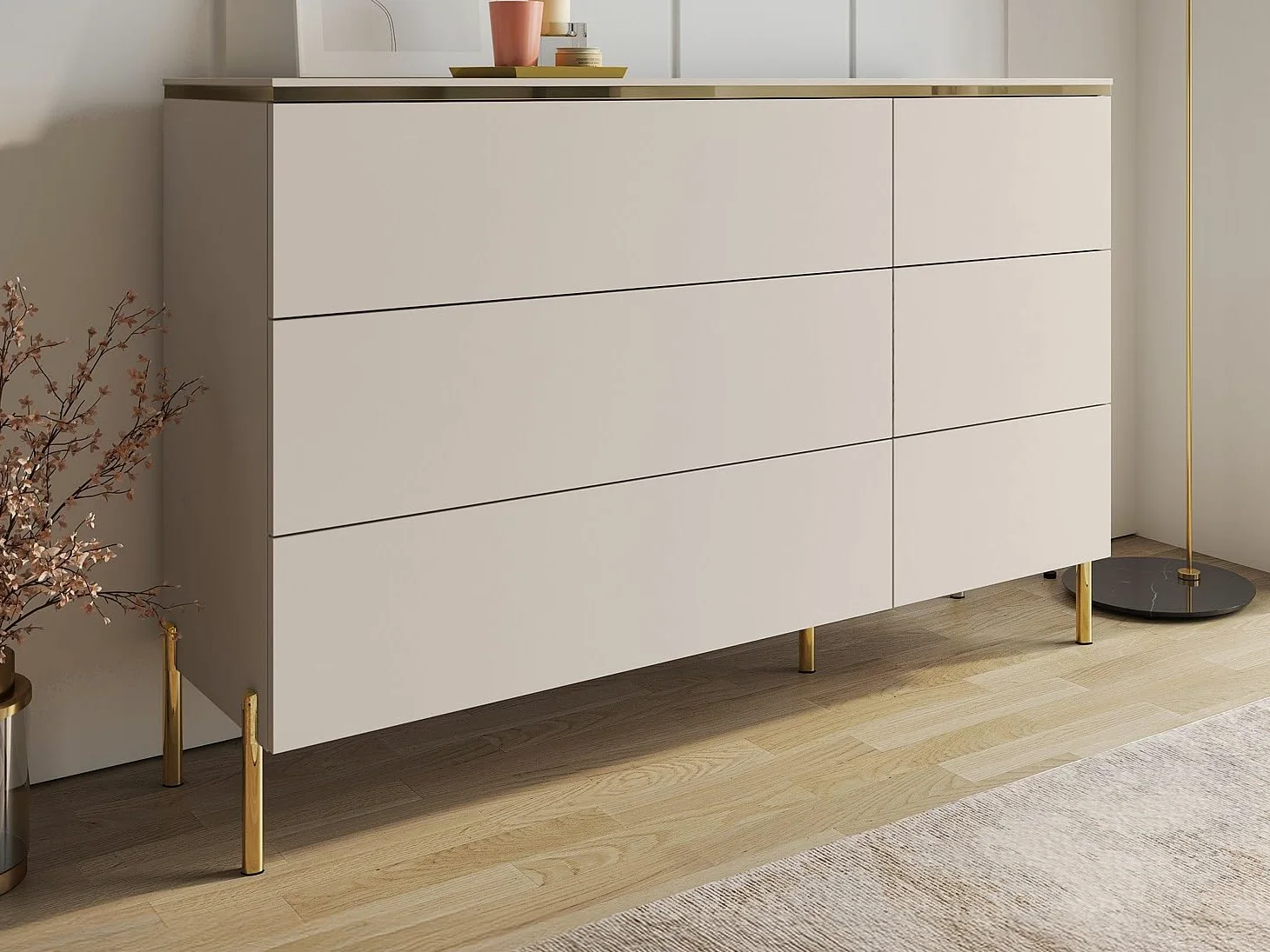 Pascal Morabito-Comò 6 cassetti Beige e Dorato - VUKIA