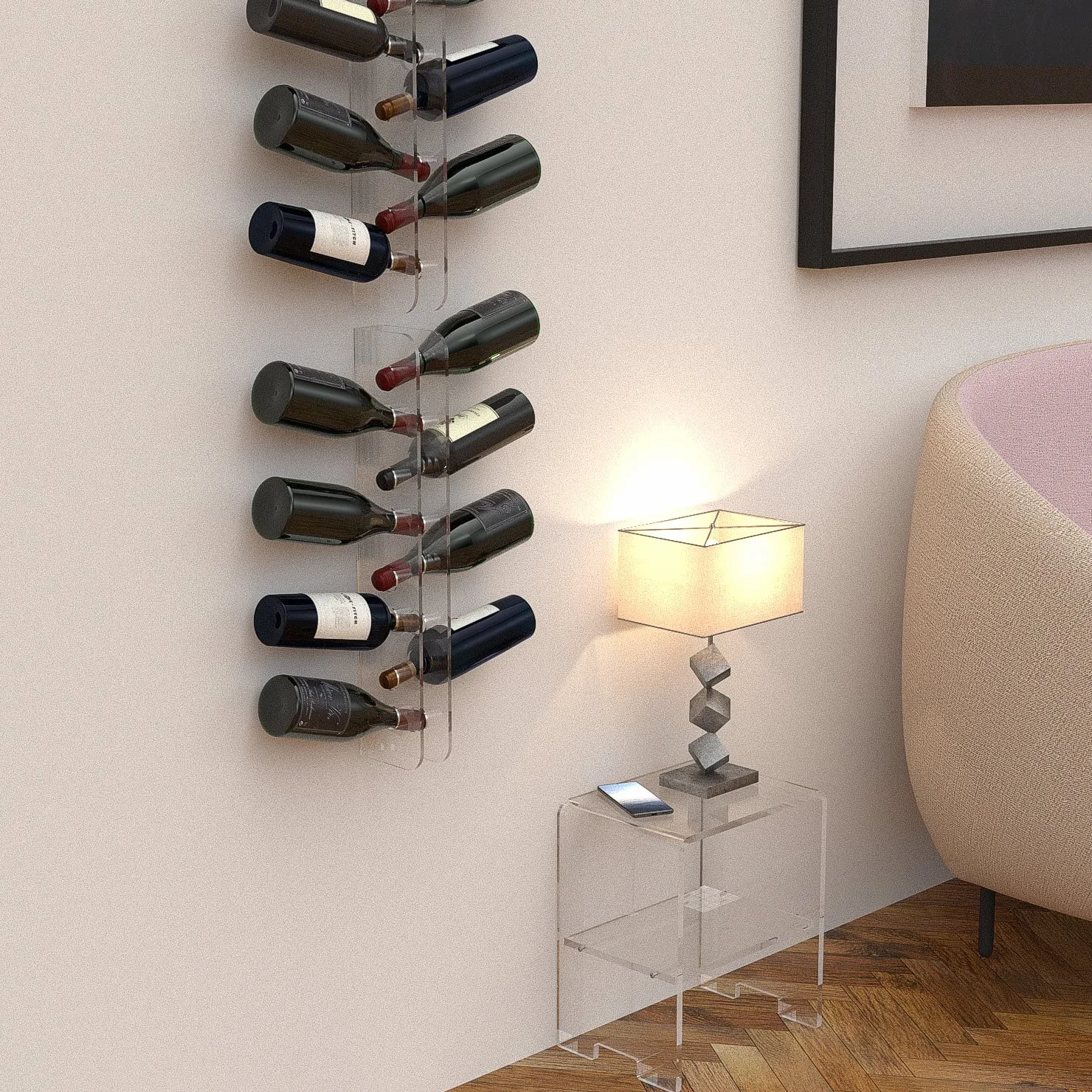 Agplex Cantinetta Vino - Portabottiglie Vino da Parete in vetro acrilico plexig. - Porta Bottiglie di Vino trasparente (Capacità 10 Bottiglie)