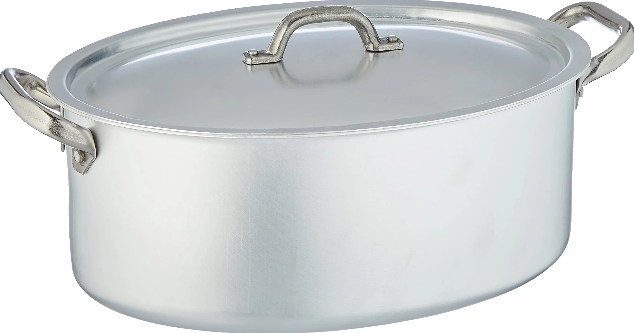 Pentole Agnelli Linea Alluminio 3 mm Professionale Casseruola Ovale con Maniglie Inox e Coperchio, Argento, 30 cm