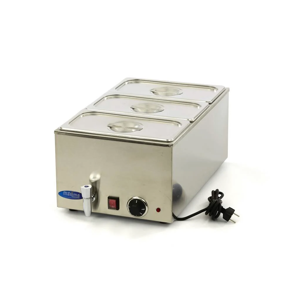 Bagnomaria con Rubinetto incl. Set 3X 1/3 GN Elettrico - Acciaio Inox - Professionale - con Contenitori Gastronorm - Mantiene Caldi Gli Alimenti