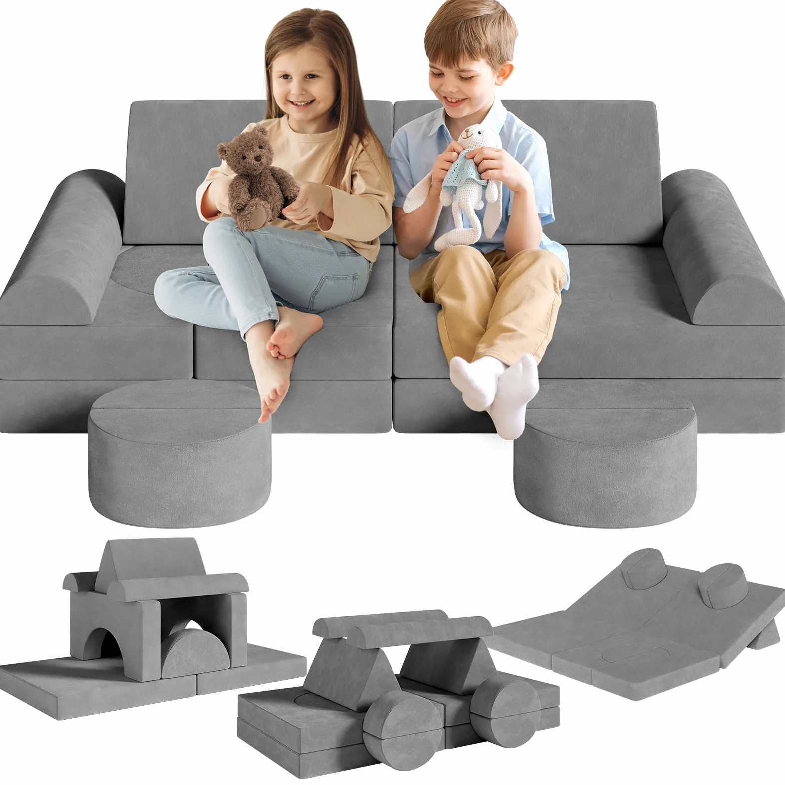 MAMIZO Divano da Gioco per Bambini, DivanoModulare per Bambini con 15PCS Modulo, Poltrona Letto bambino, Divano Trasformabile in Schiuma per bambino, per Camera da Letto, Sala Giochi