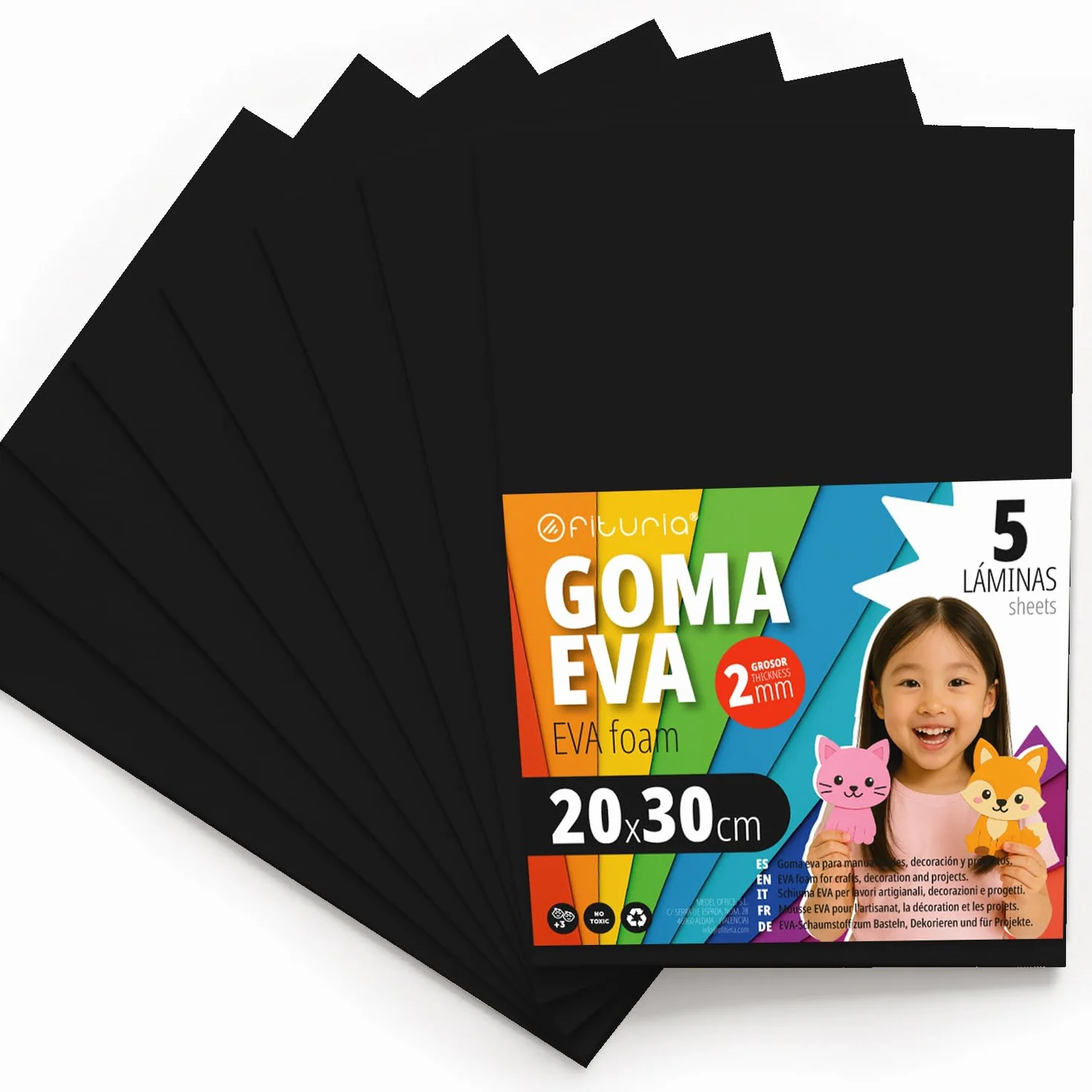 OFITURIA Fogli Gomma Eva Colorata 20x30cm Nero 5 pz per Lavoretti Creativi