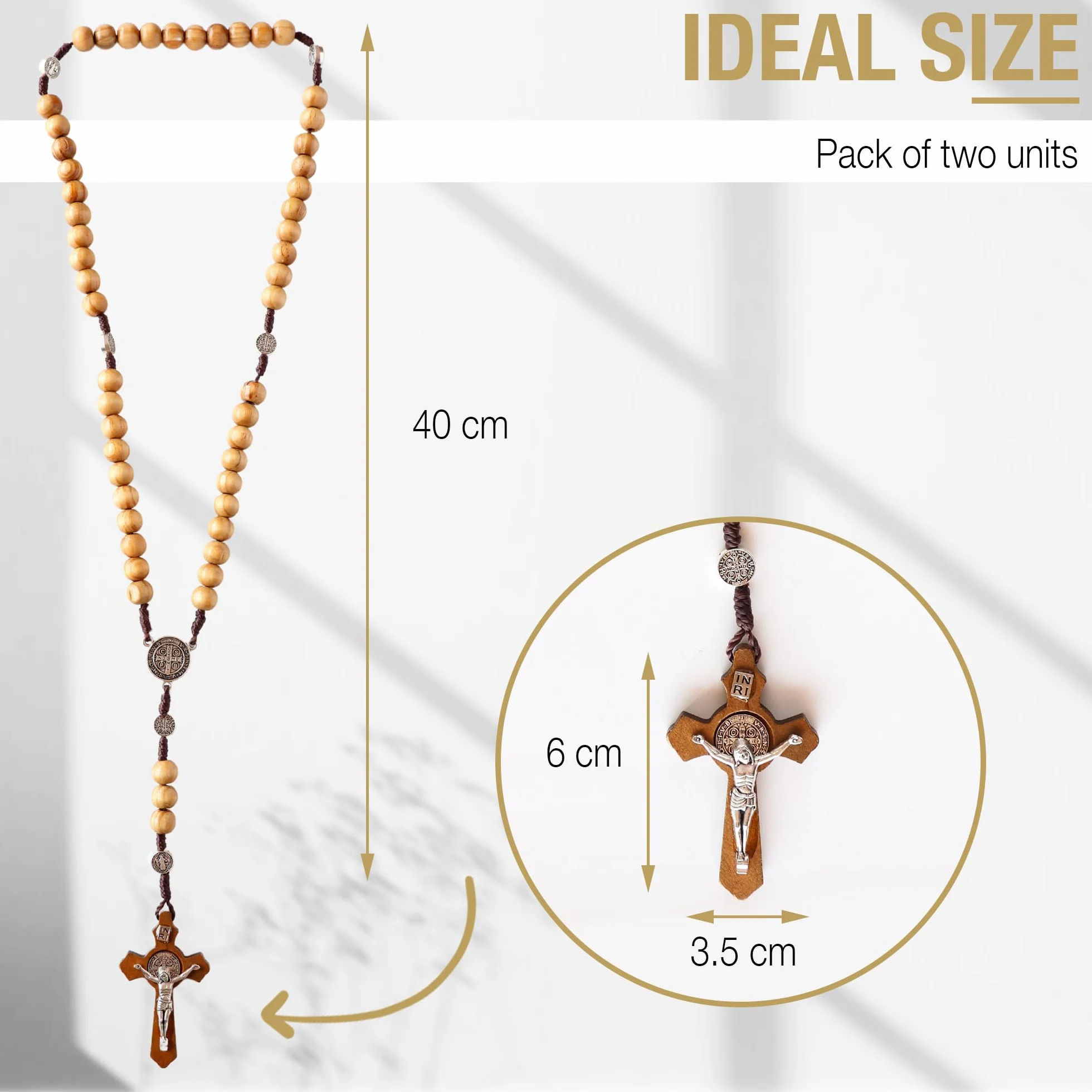 Collana Rosario di San Benedetto in Legno d'Ulivo con Finiture in Teak e Nero - Cattolico con Medaglia Fatto a Mano per Uomo e Donna