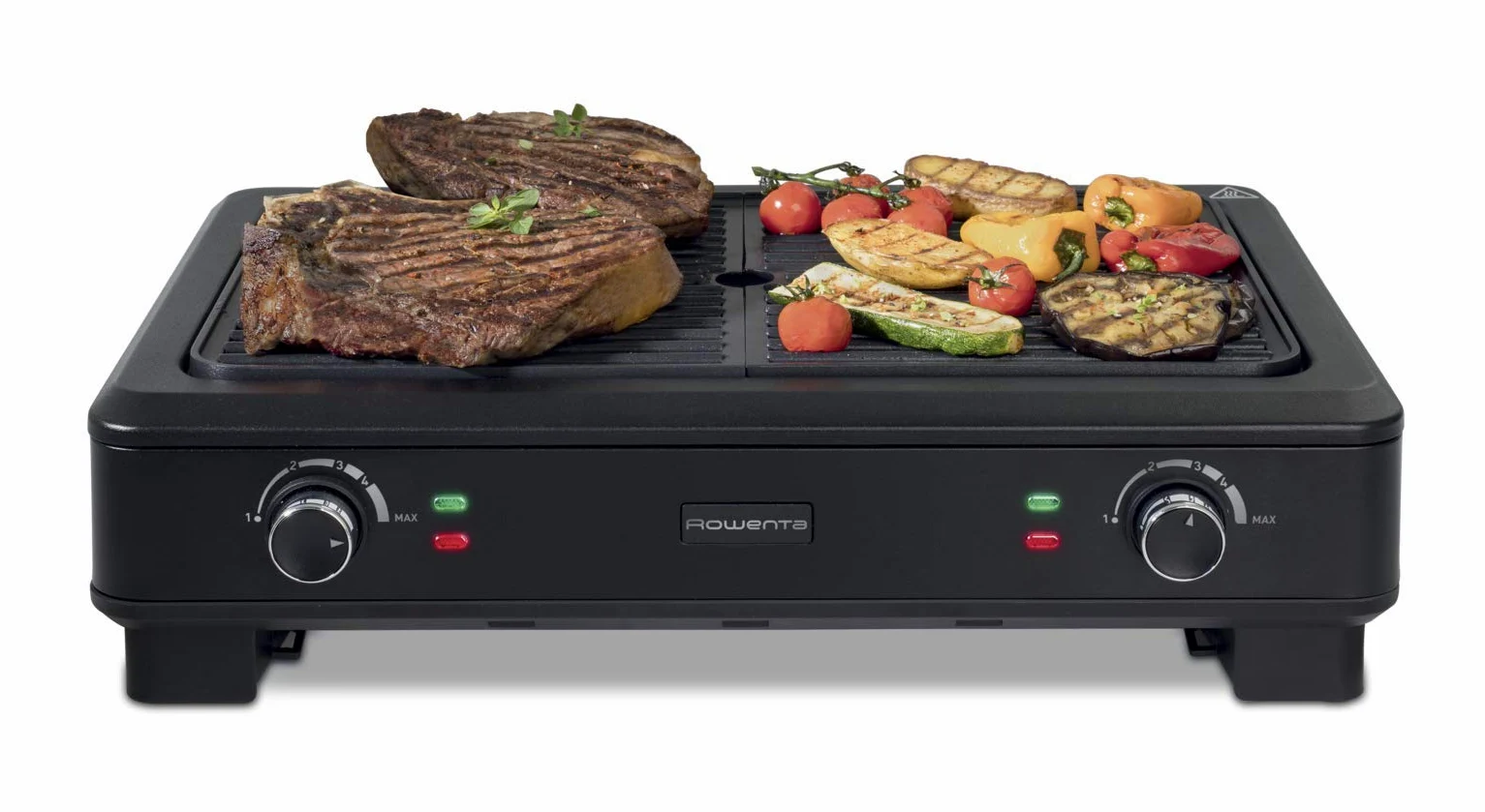 Rowenta KG900812, Smokeless Grill, Griglia, 70% di fumo in meno, Meno odori, 2 zone di cottura indipendenti, 2000 W, Nero