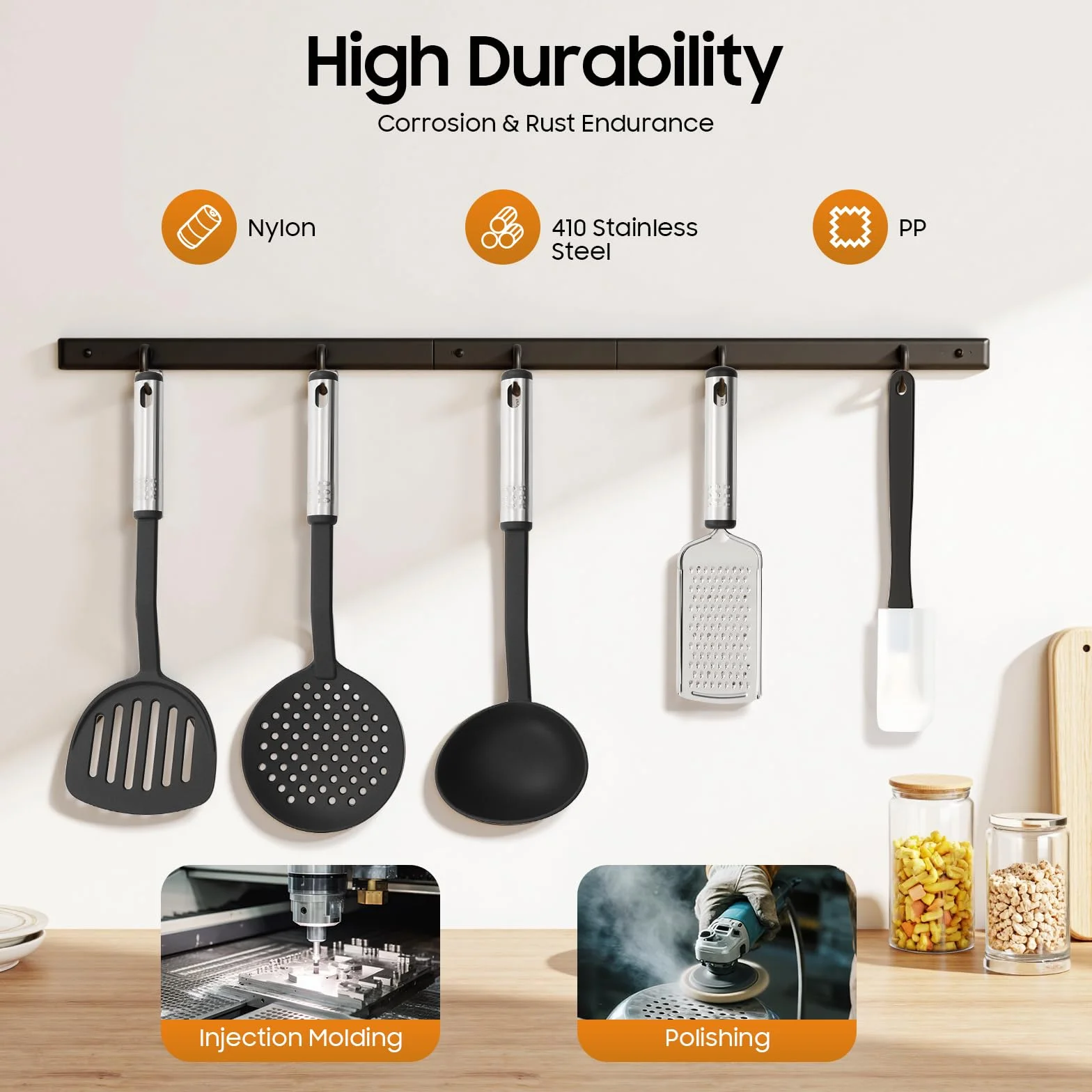 Set di Utensili da Cucina 40 Pezzi in Nylon e Inox Resistente al Calore 210°C Anti-Graffio per Padelle Antiaderenti
