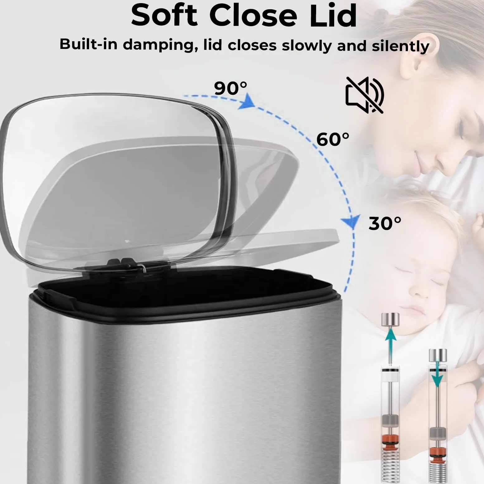 LIFERUN Pattumiera Cucina 50 Litri, Cestino a Pedale in Acciaio con Coperchio a Chiusura Morbida, Secchio Interno, 50 l Cestino per Interno Cucina, Bagno, Ufficio, Argento