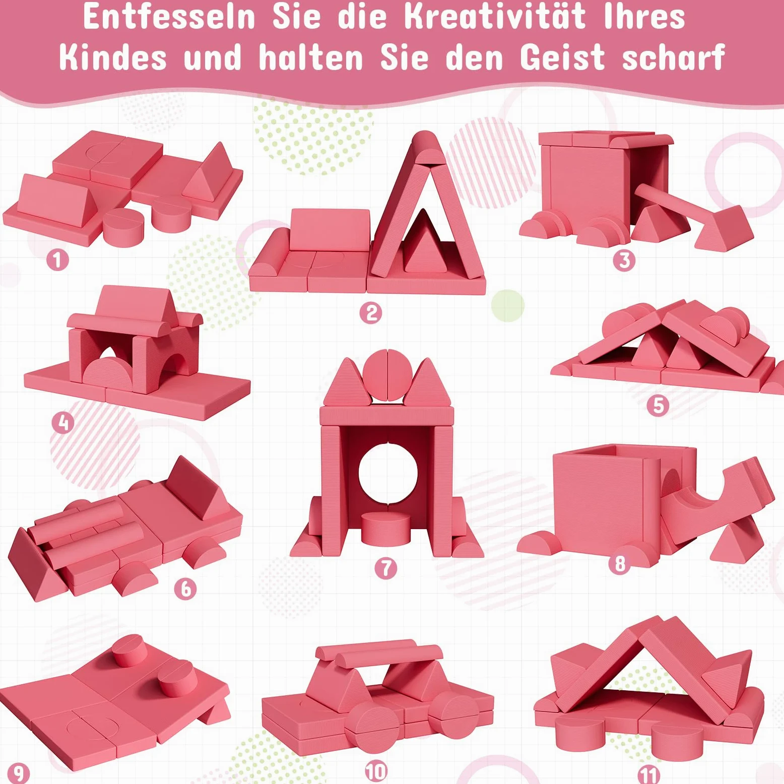 Clevich Divano Modulare Per Bambini, 15 Pezzi Divani Trasformabile, Divano da Gioco per Bambini, Mobili Creativi per Zona Notte e Sala Giochi, Velluto a Coste (Rosa)
