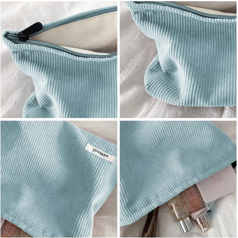 Bustina Portatutto Donna Pochette da Borsa Cosmetica In Tela Trousse Trucchi Con Cerniera Blu