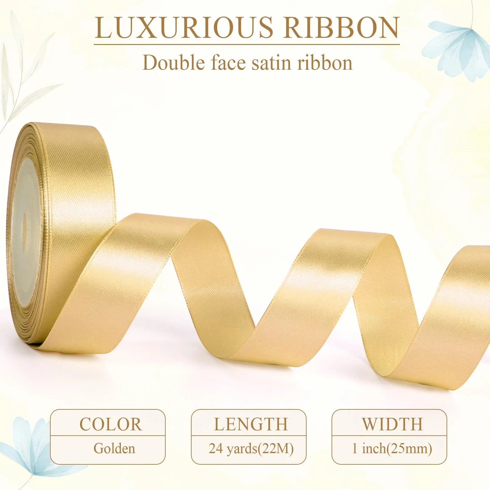 Nastro Raso d'oro 25mm x 22m Per Confezioni Regalo