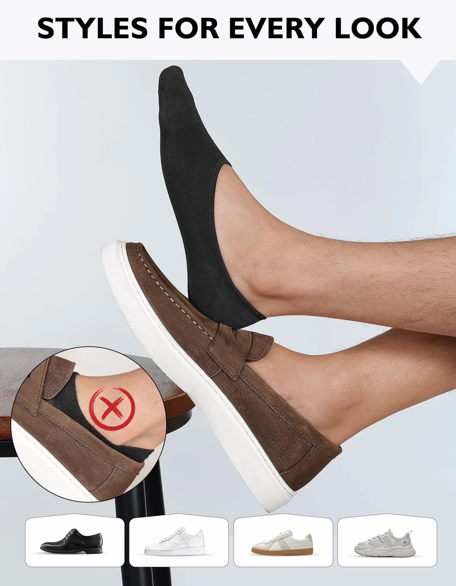 CLOSEMATE 6 Paia Calze Fantasmini Uomo in Cotone Invisibili con Silicone Antiscivolo Taglio Basso Nero Bianco