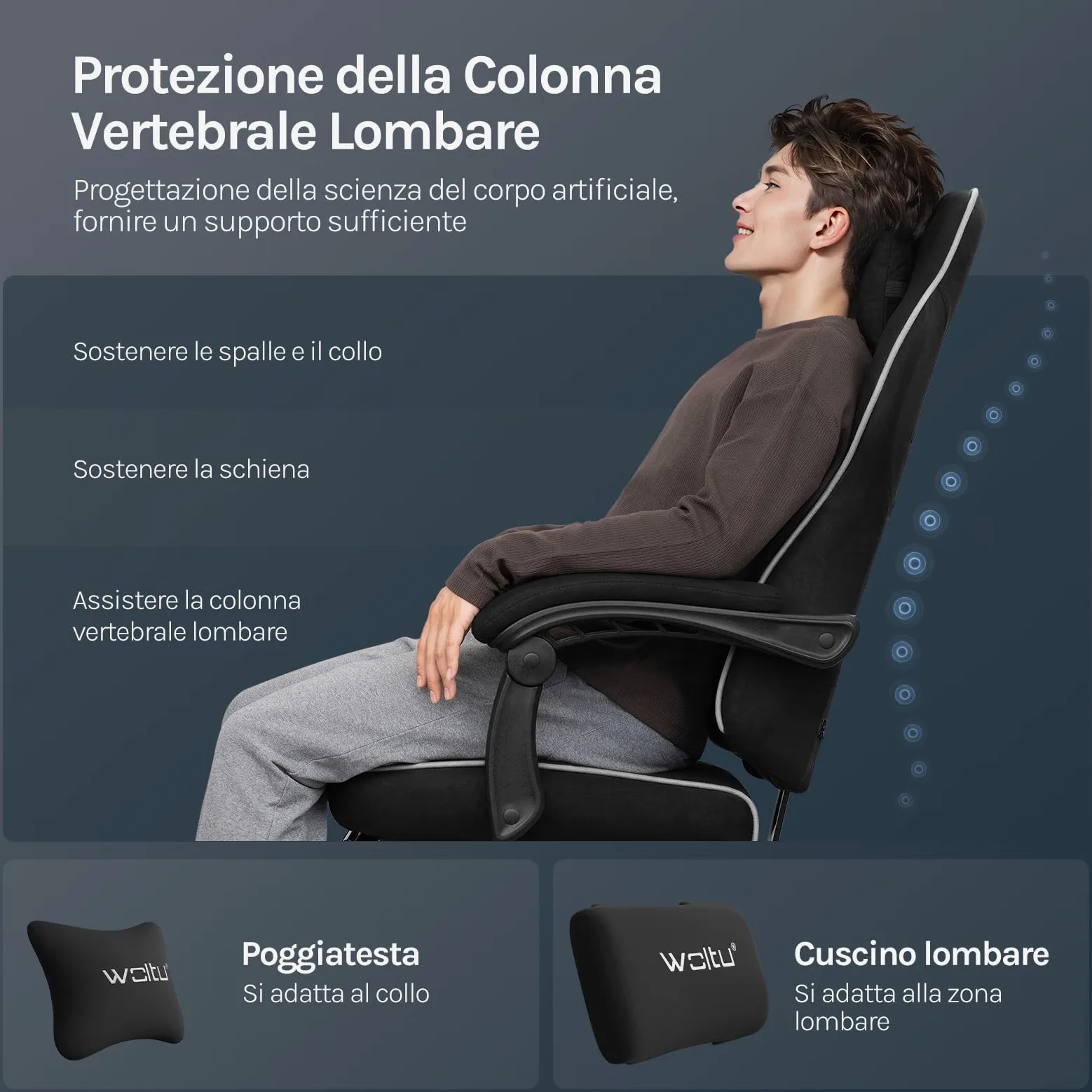 WOLTU Sedia Gaming, Ampia Sedia da Ufficio Ergonomica Imbottita con Cuscino a Molla, Alta Capacità di Carico, Poltrona per Computer con Schienale Alto e Poggiapiedi, Tessuto Tecnologico, Nero, GS10sz