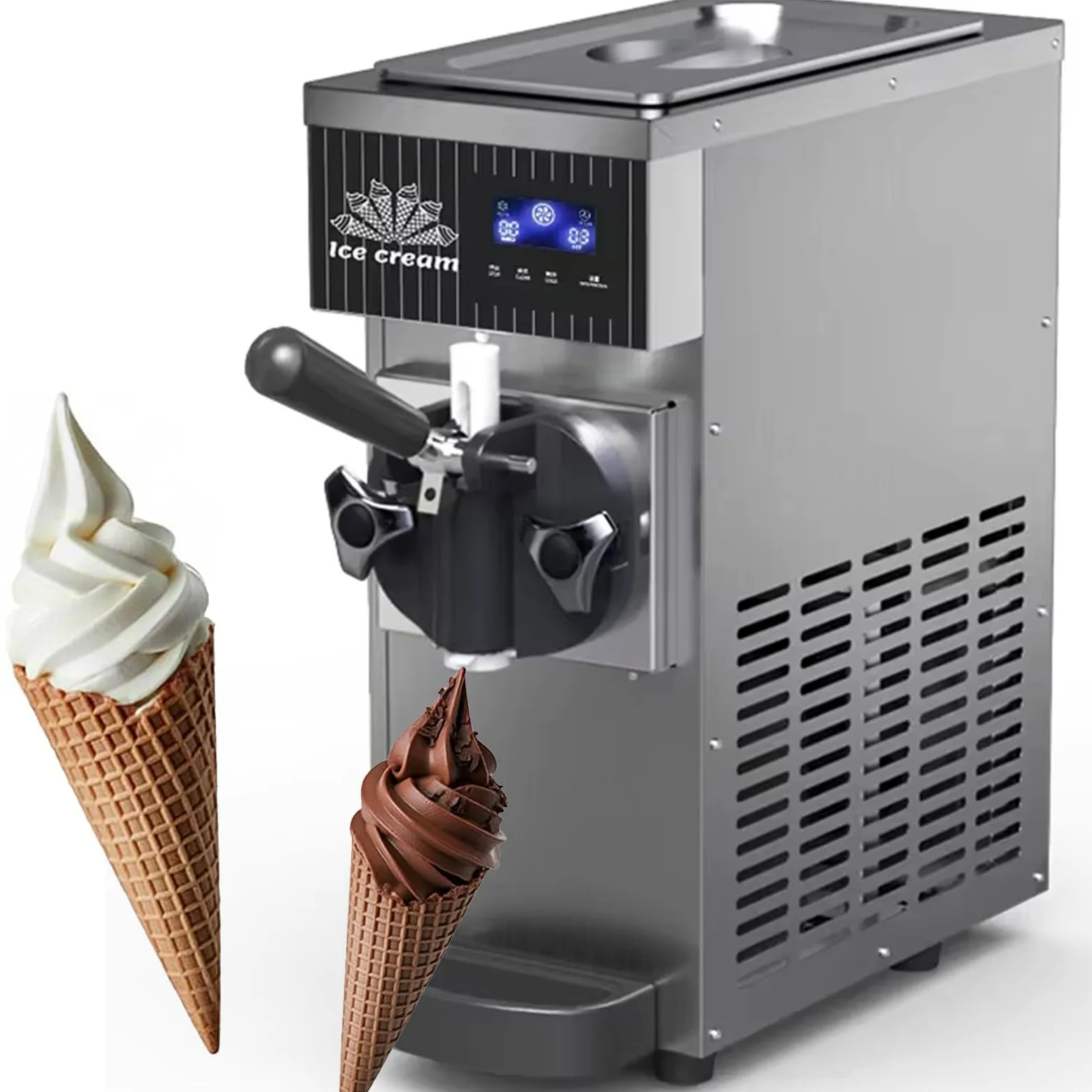 Gelatiera da Banco Gelatiera Soft Serve Monogusto 450 W con Tramoggia 3,5 L, Pannello LCD,Macchina per Gelato Commerciale,Resa da 4-5 kg/H,per Snack Bar di Ristoranti Grey