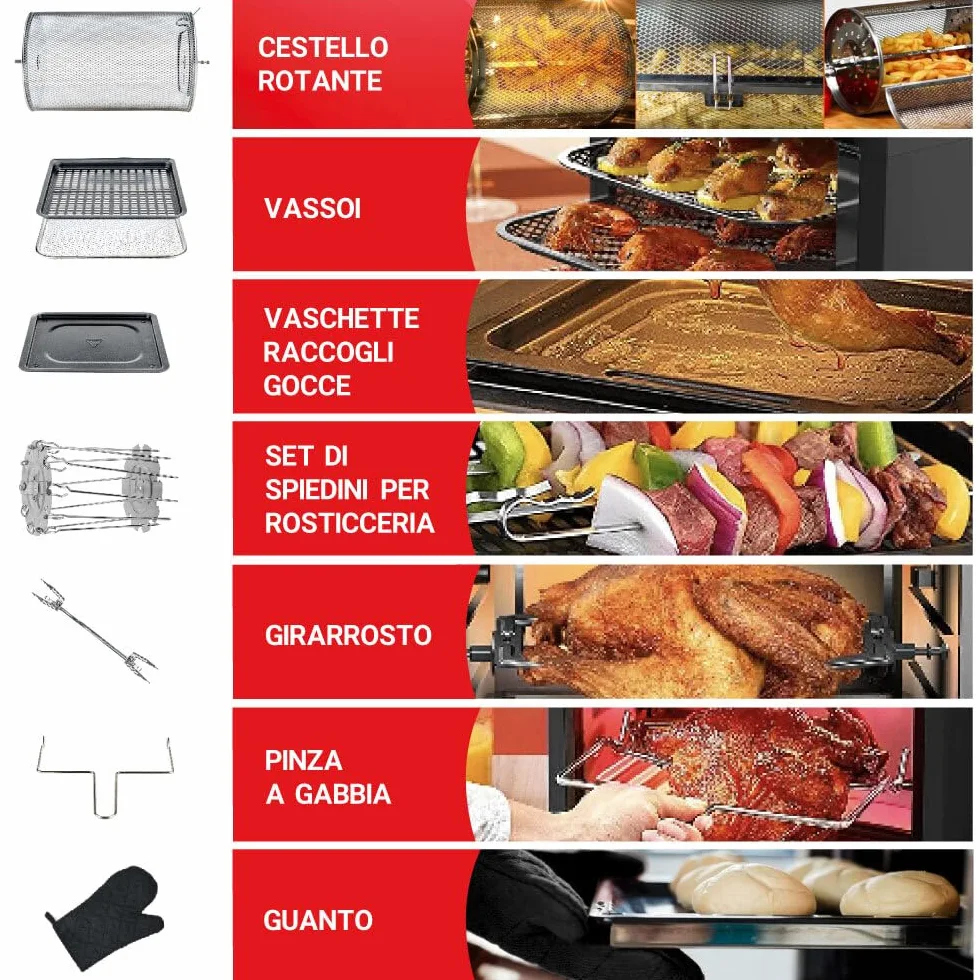 Forno Friggitrice Ad Aria Calda Da 12 Litri Con Display Digitale, Sistema A Riscaldamento Rapido, 12 Programmi Di Cottura, Timer e Temperatura Regolabili 1800 W