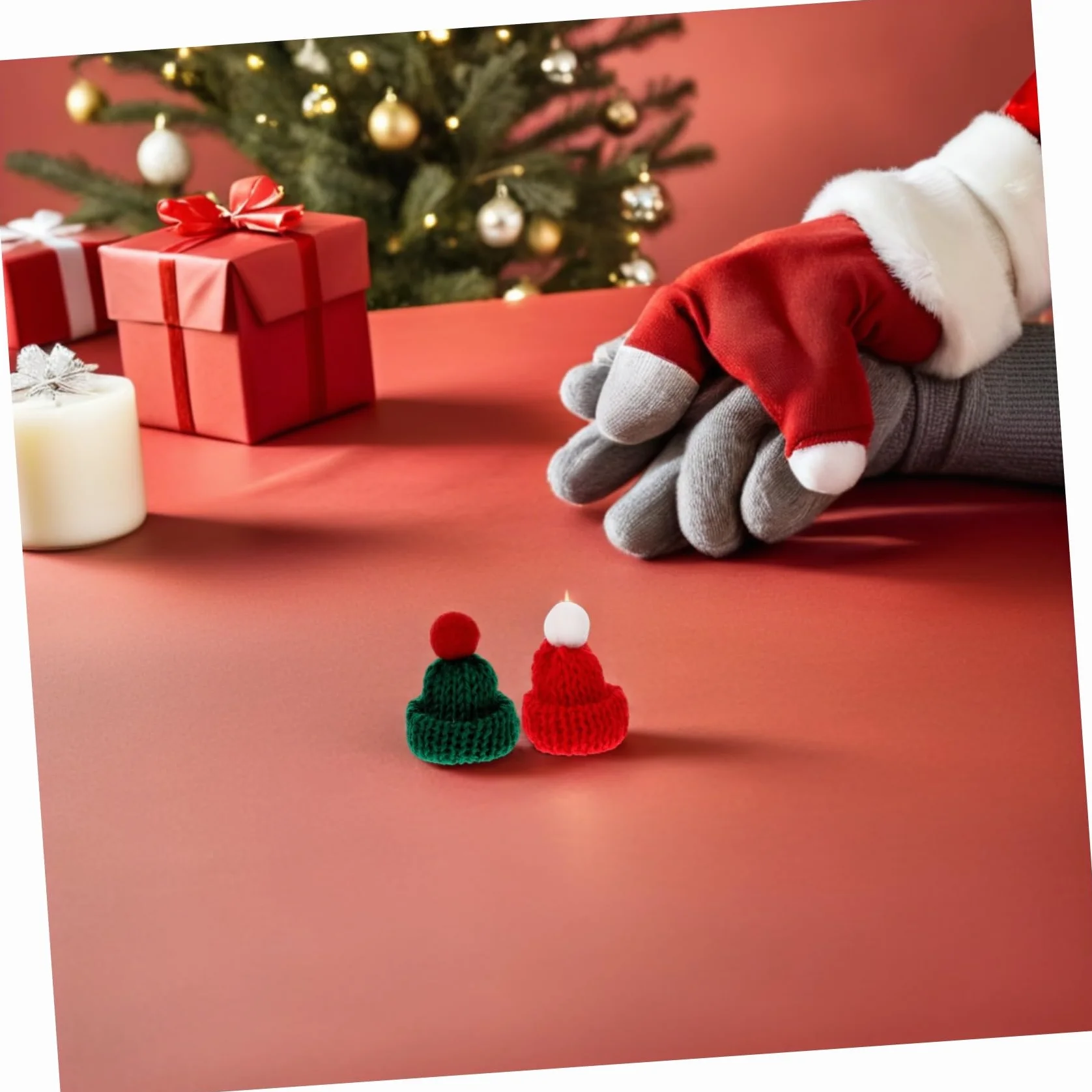 SHINEOFI 40 Pezzi Mini Cappelli Natalizi in Lana Lavorati Maglia Mini Cappellini per Decorazioni Te Accessori per Copribottiglie e Albero Natale