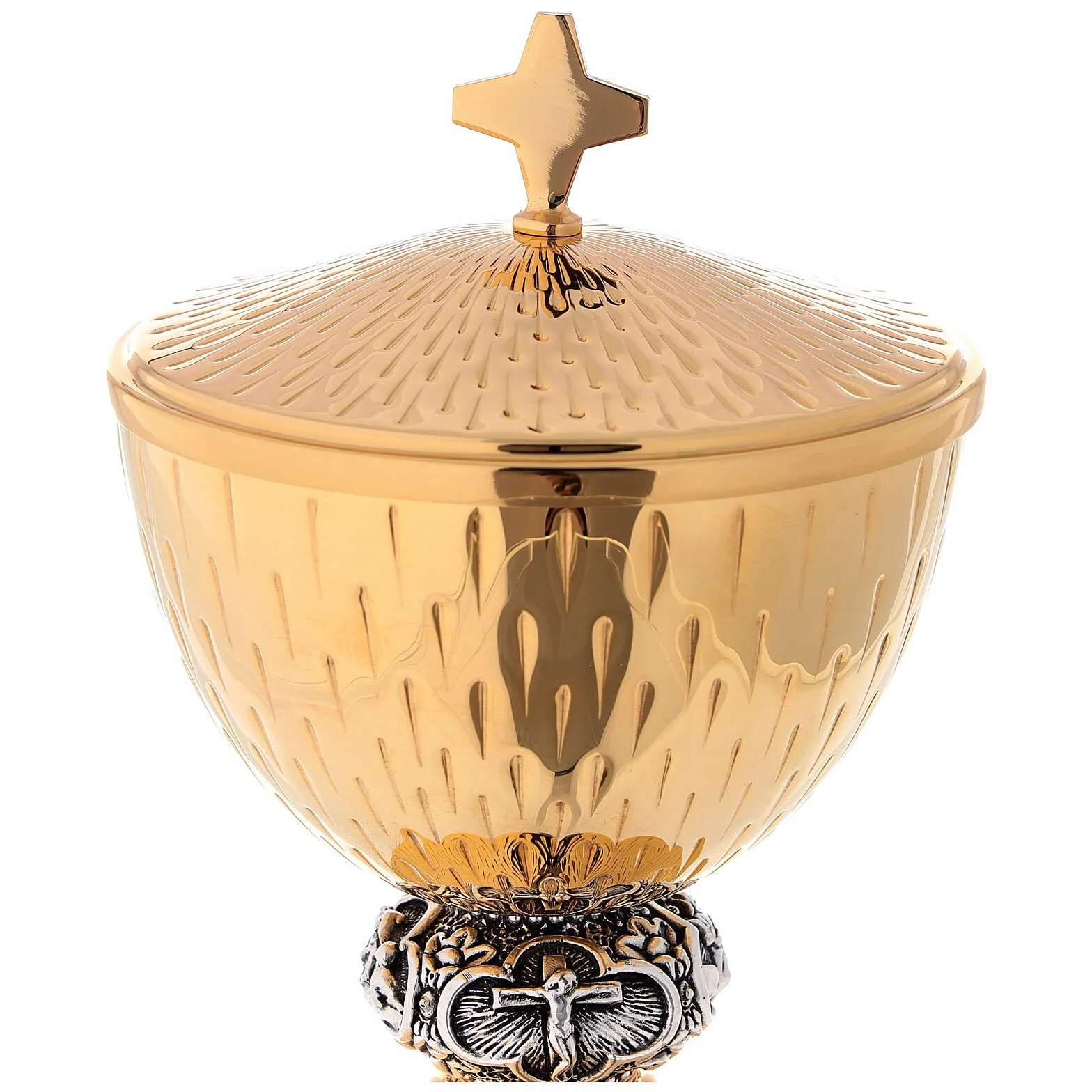 Holyart Calici Pissidi Patene metallo: Calice pisside patena ottone argento scene vita Gesù, Patena