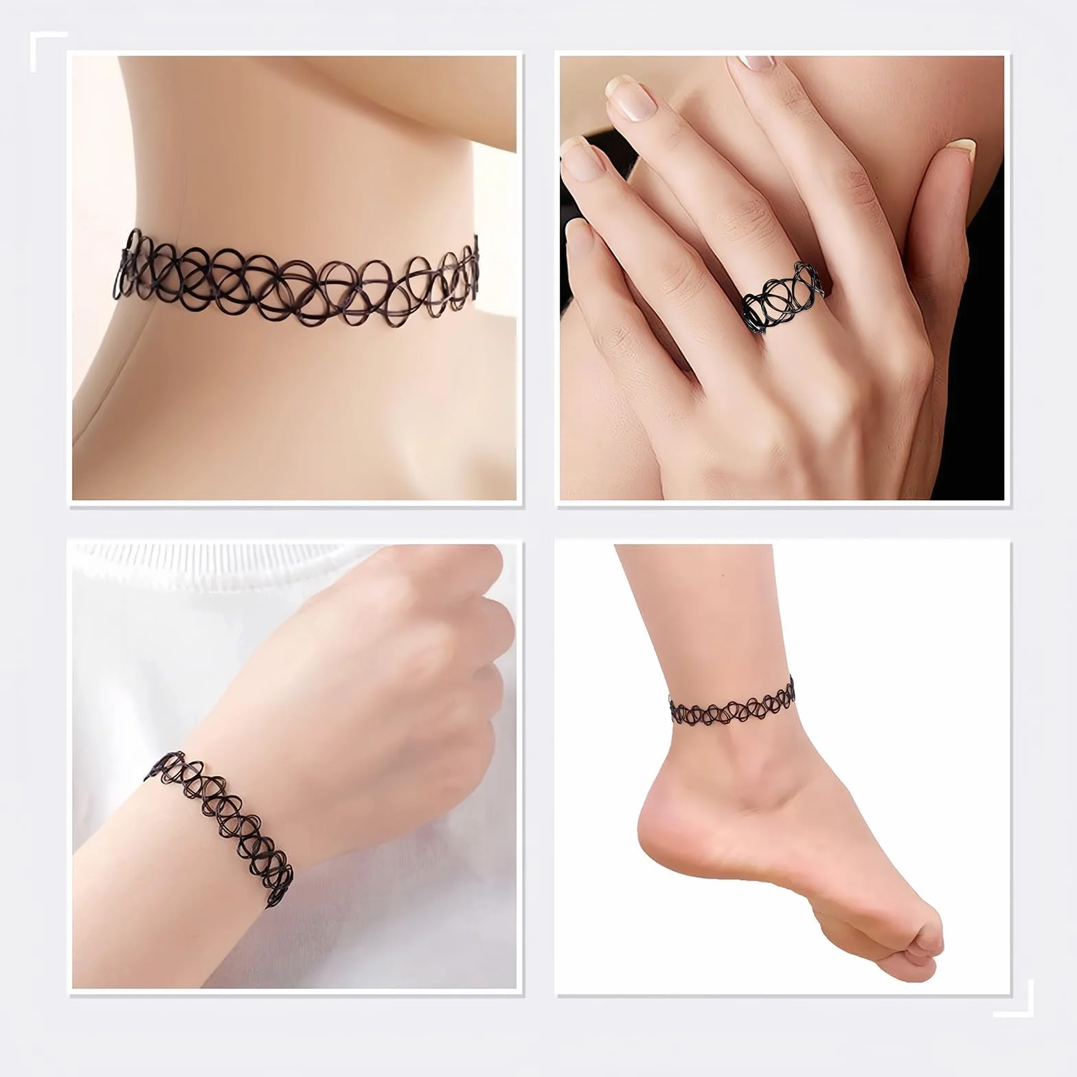 Collana per Tatuaggi 5 Set Elastica Tatuata Girocollo Vintage Moda Ragazze Donne