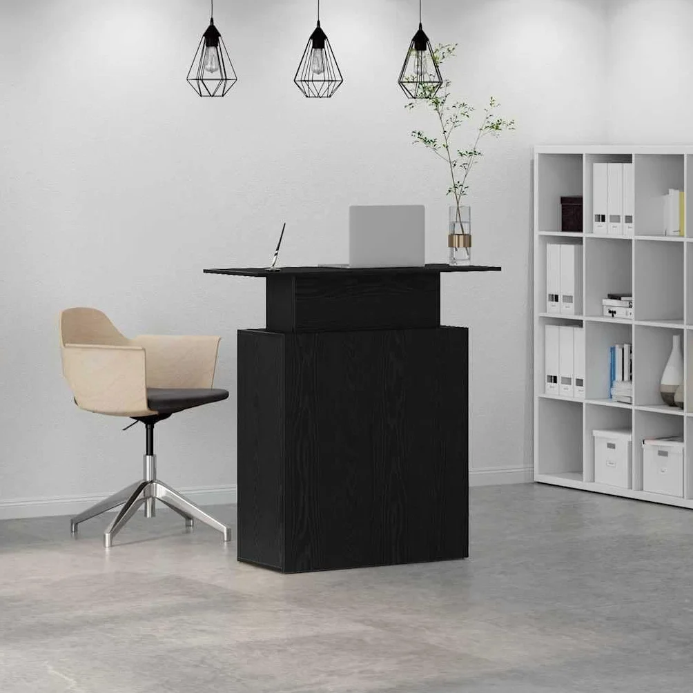 Bancone per ricevimento, in legno nero, 100 x 40 x 104 cm, con ripiano, stabile scrivania da ufficio, tavolo da lavoro per casa, ufficio, reception, postazione di lavoro versatile