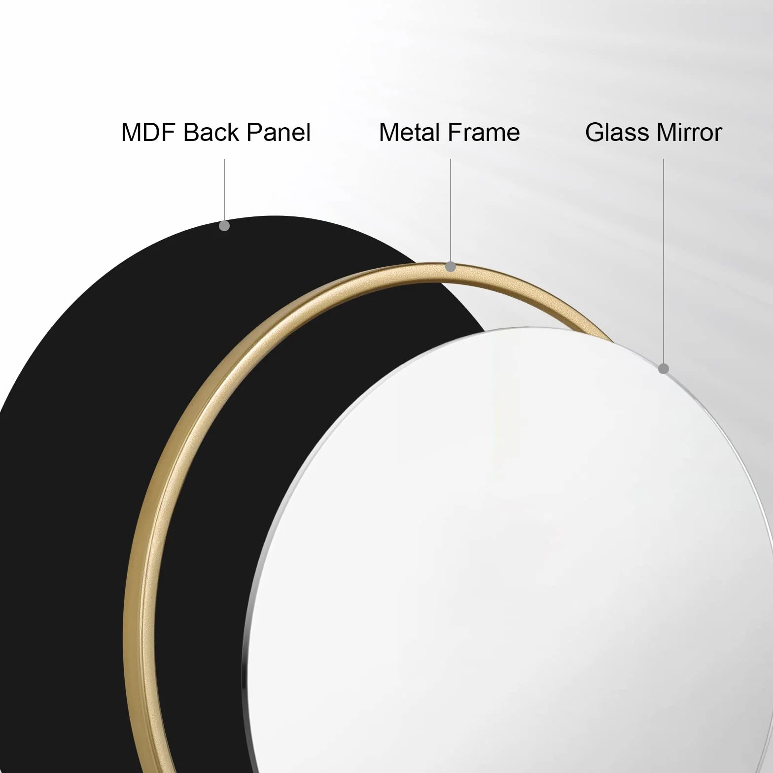 WOLTU Specchio da Parete,Tondo, Cornice in Metallo Antiruggine, Decorativo per Bagno con Immagine Nitida, Ideale per Trucco e Arredamento Moderno, Ingresso, Specchio Bagno, Rotondo Dorato 60cm