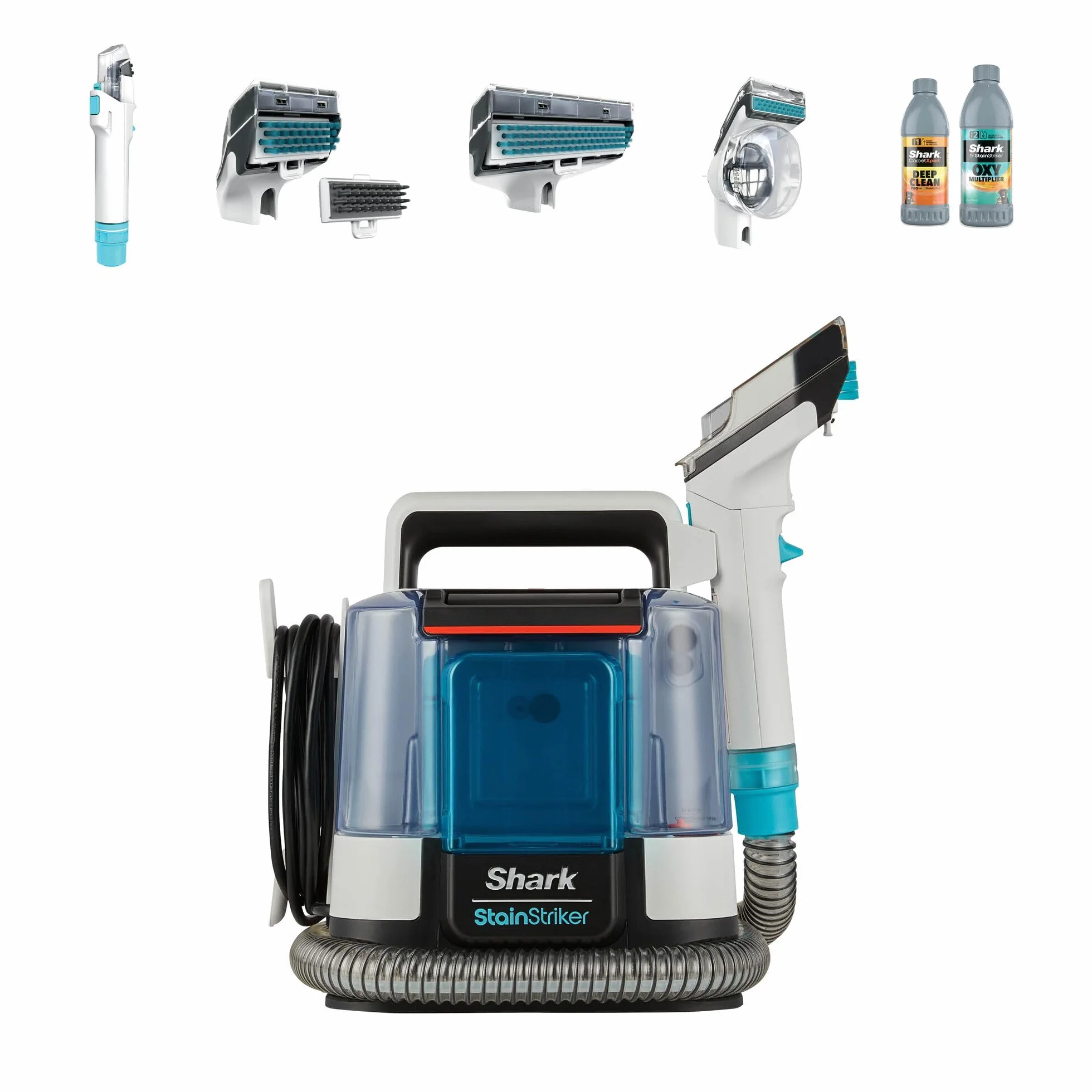 Shark StainStriker Pulitore Tappezzeria e Smacchiatore, 5 Accessori, Animali Domestici, Fessure e Tubo Flessibile, 2 Detergenti, Rimuove le Macchie, Odore e Sporco, Leggero, Portatile, 450W PX200EUT.